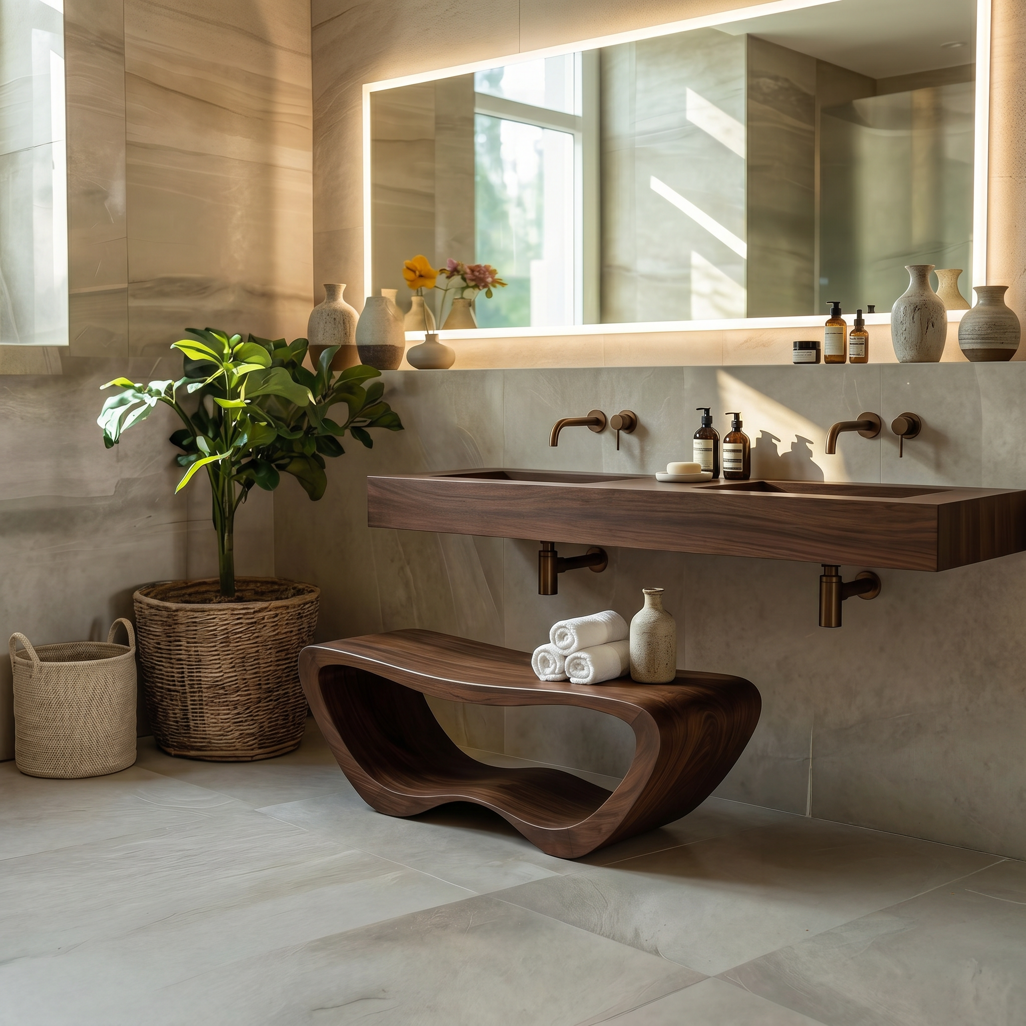 Minimalist Organic Shower Bench For Bathroom Or Spa SITHTTSB011