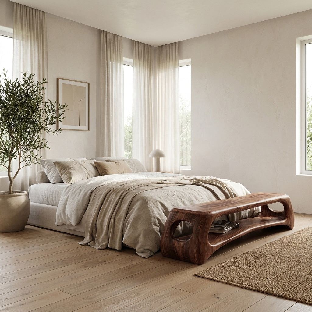 Minimal Natural Wood Gallery Bench For Living Room RTTHHNCHR126