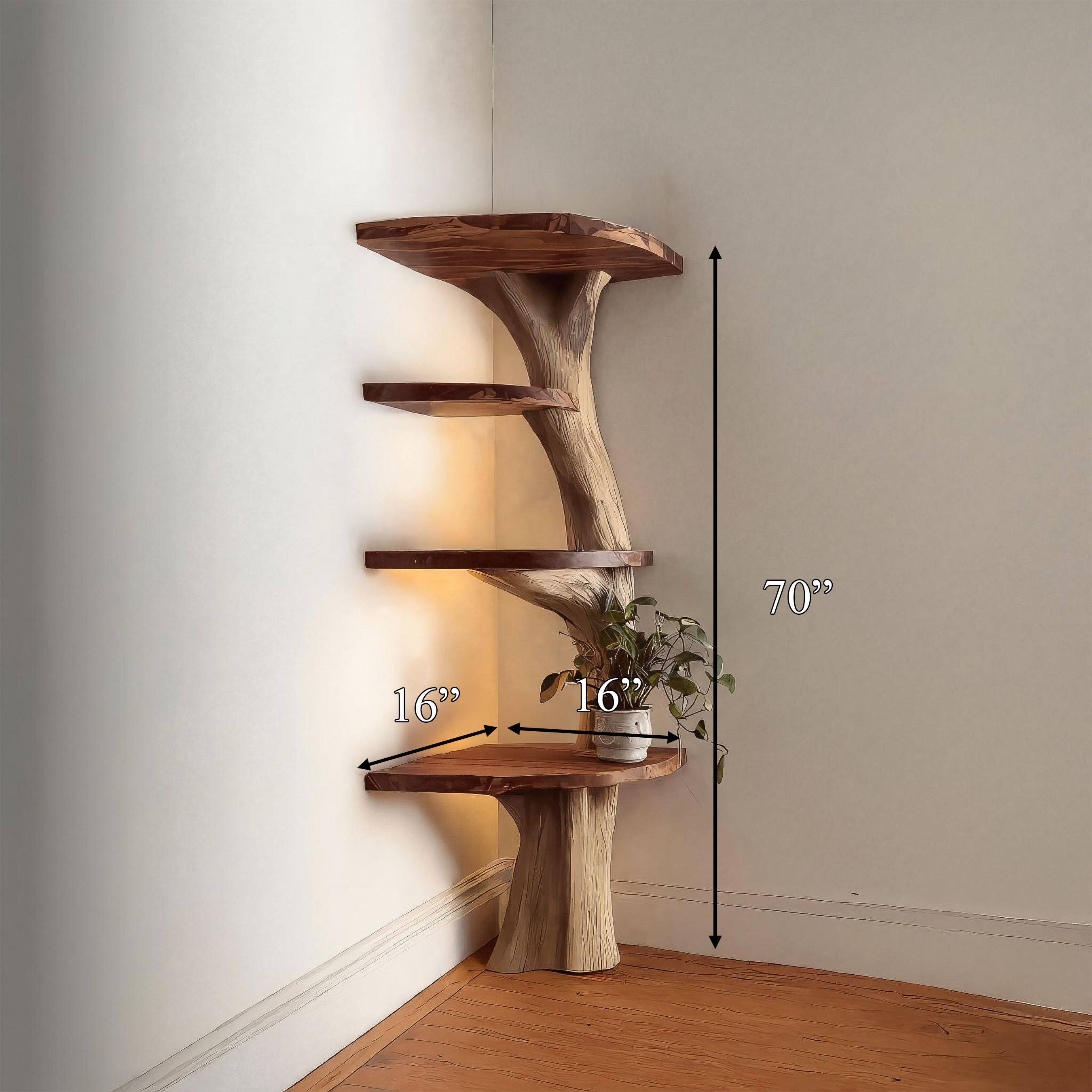 Rustic Handcrafted Tree Shelf Unit Living Room Interior Artistic Accent SINLSATB611