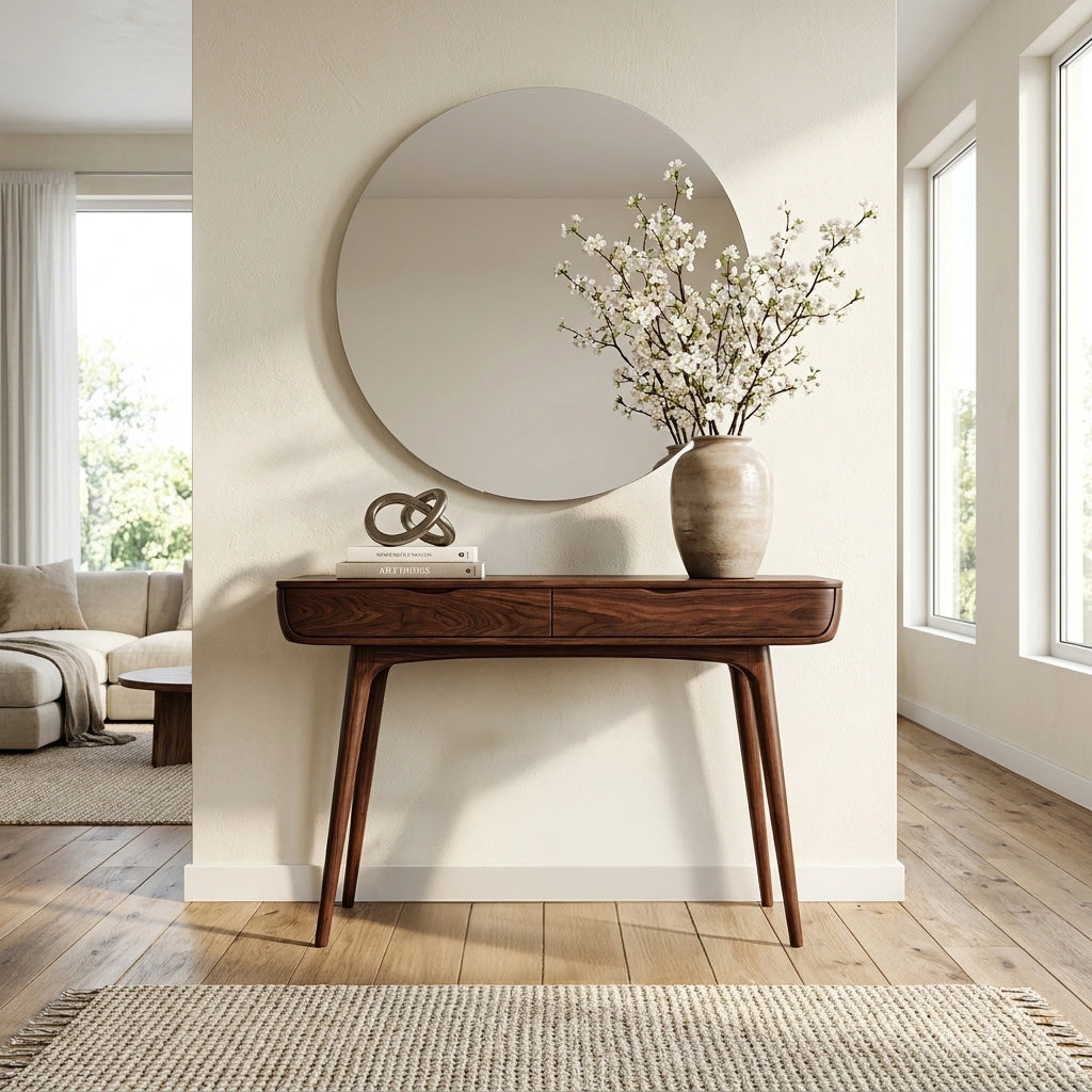 Mid Century Natural Wood Console Table For Hallway Decor RTTHHNCS024