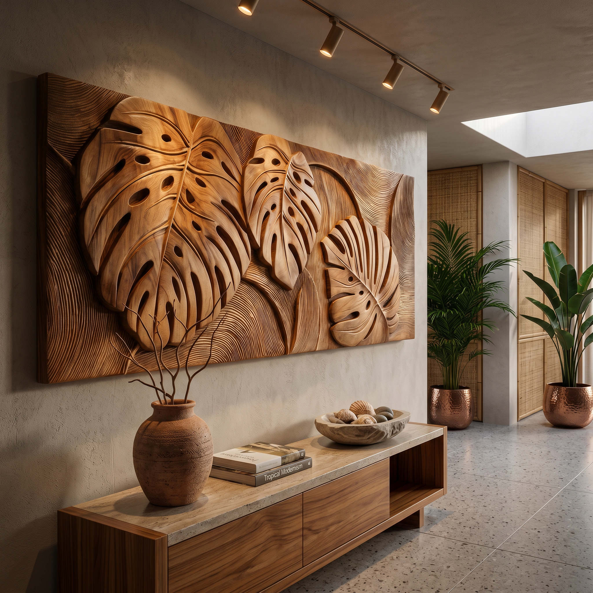 Tropical Wall Art With Leaf Texture For Bathroom SILDTTRWA145