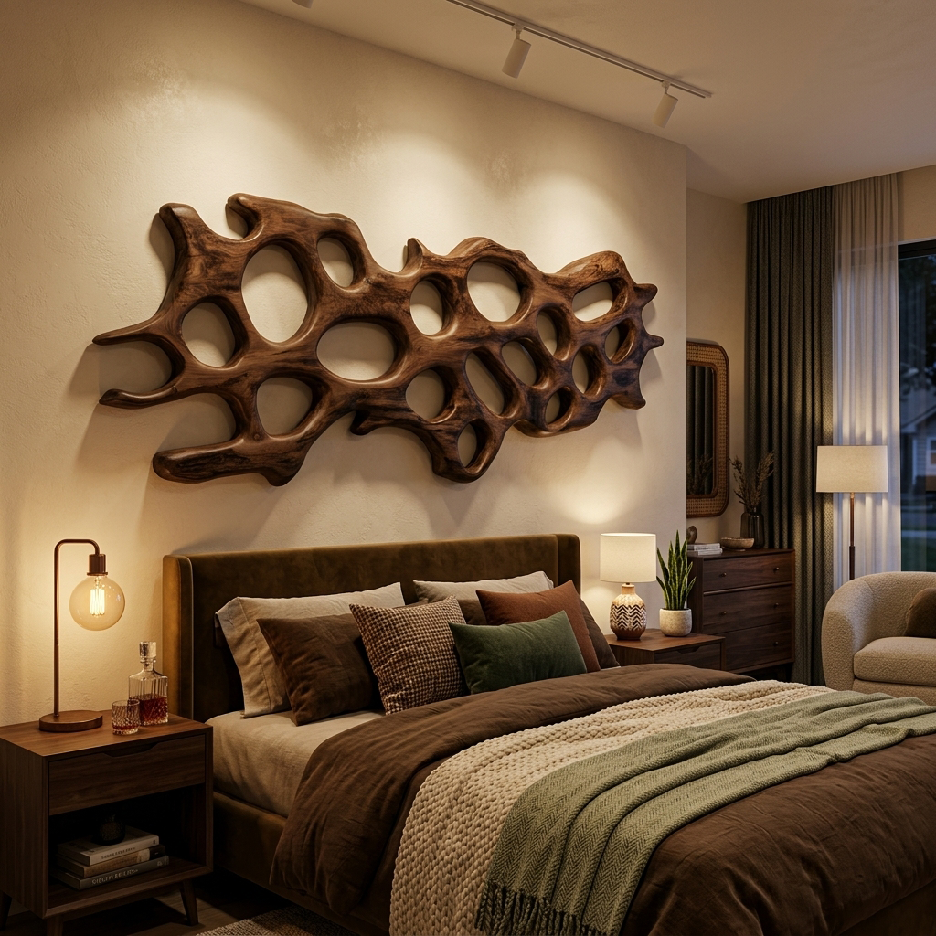 Organic Wall Art Sculpture With Abstract Carving For Living Room SITHTTWA021