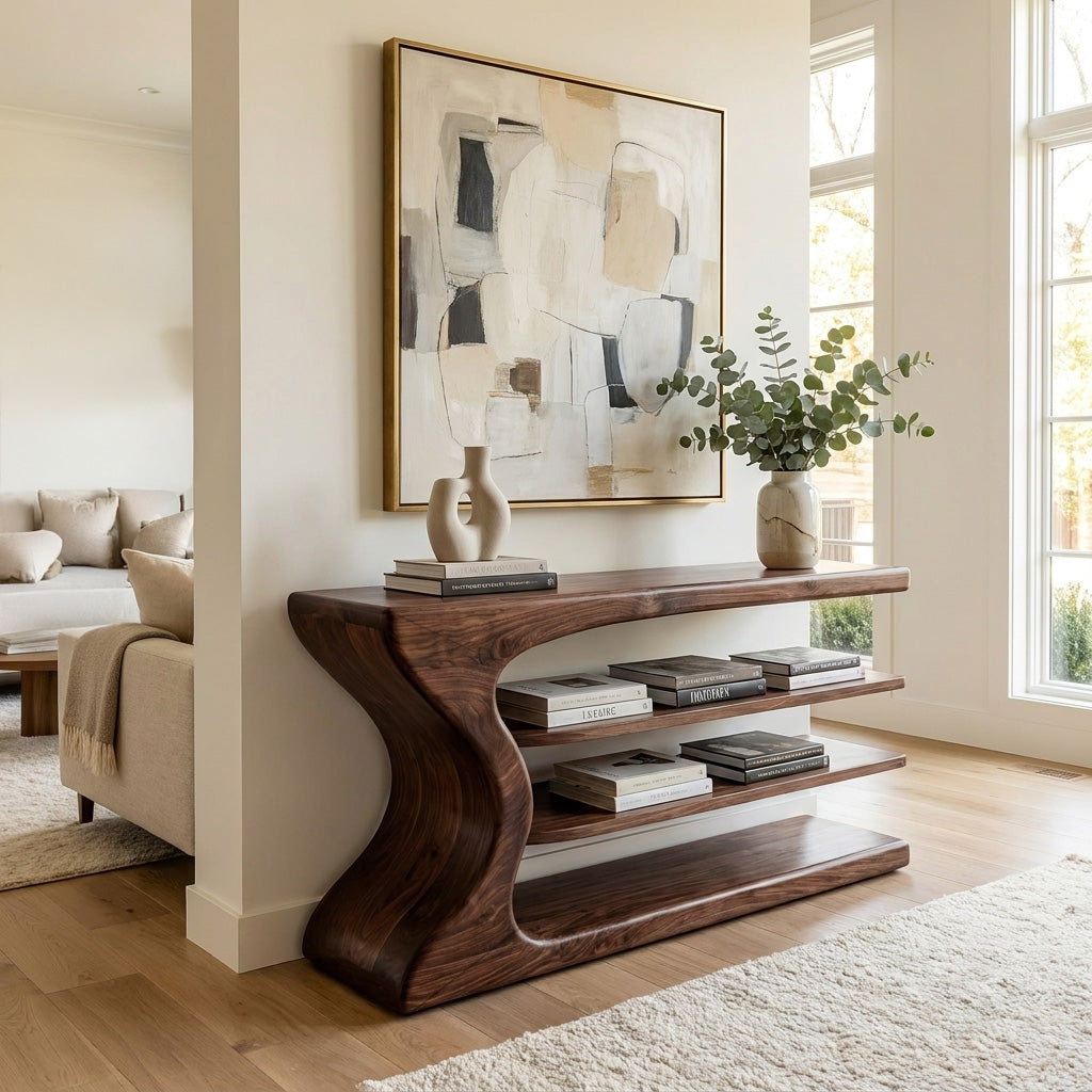 Artistic Natural Wood Console Table For Minimal Entry Interior RTTHHNCS034