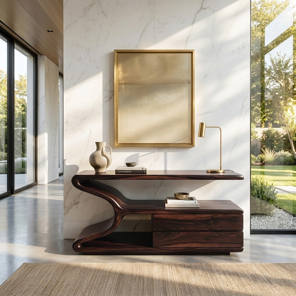 Modern Wooden Console Table With Storage For Statement Living Space RTTHHNCS035
