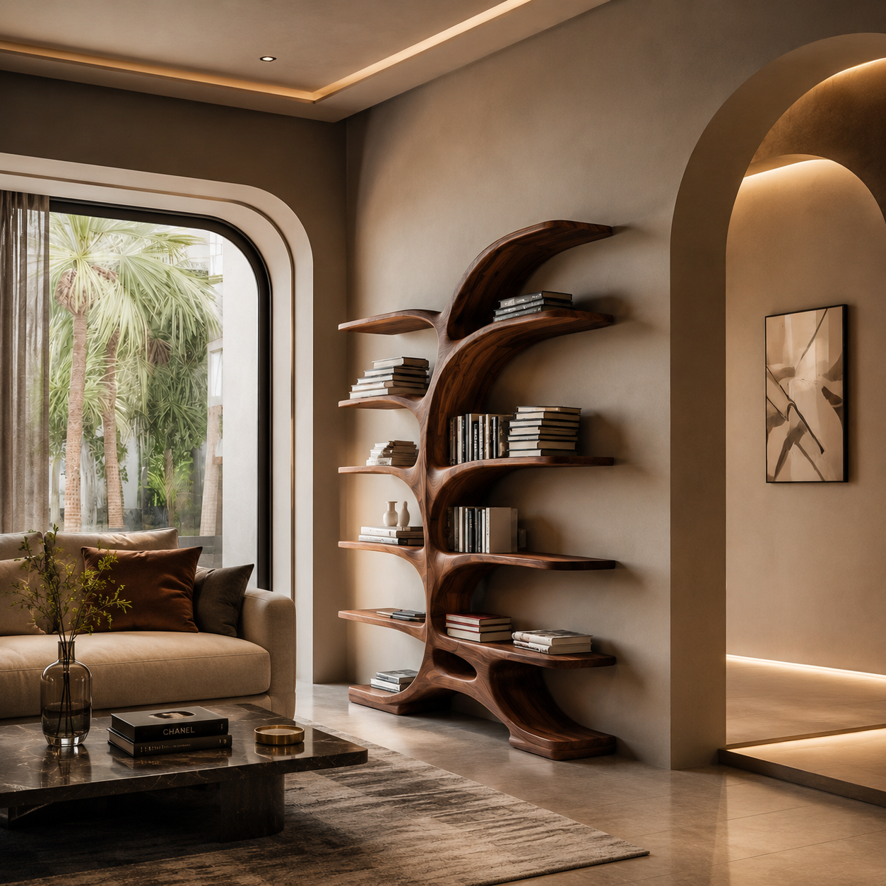 Contemporary Sculptural Curved Bookshelf For Living Room Interior RTTHTTBS048