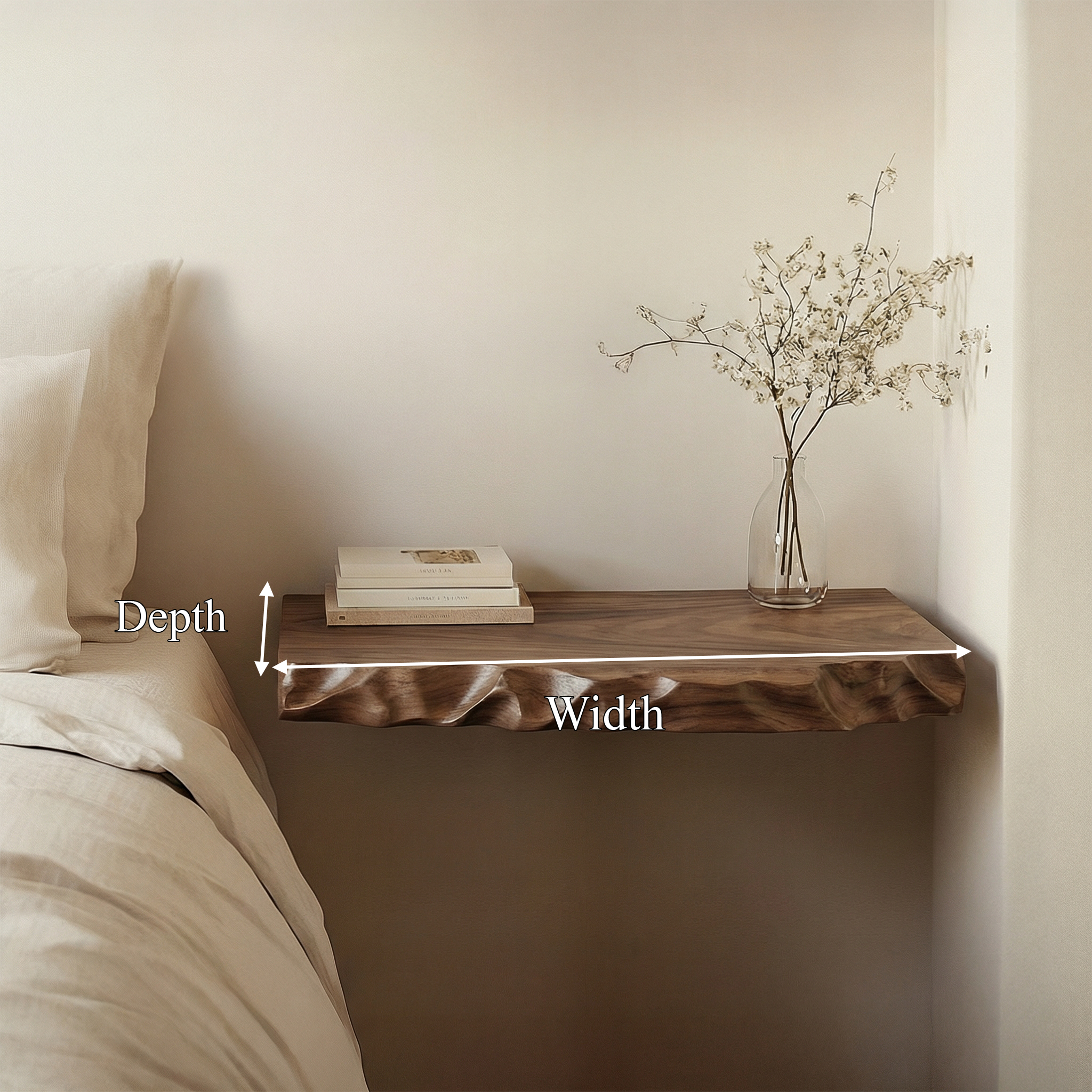 Organic Carved Floating Nightstand For Bedroom Or Sleeping Area SINLSAFL509