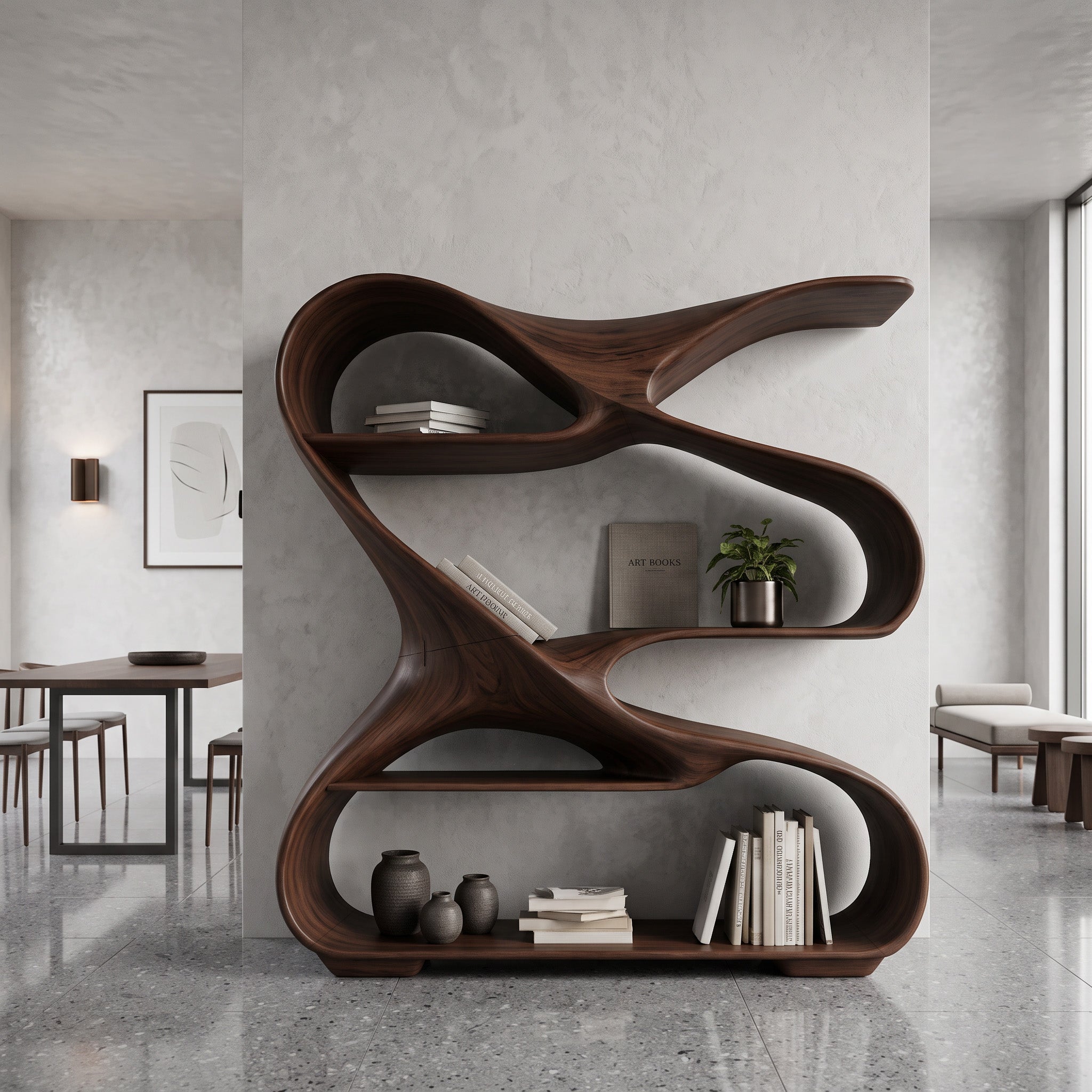 Modern Sculptural Wooden Bookshelf For Living Room Or Office Display SITHHNBS005
