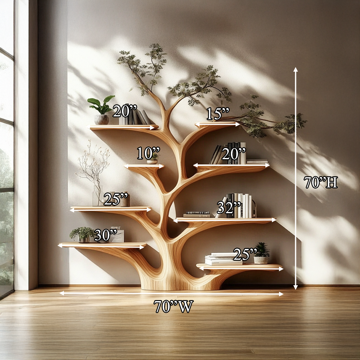 Tree Bookshelf Solid Wood Handmade Decor Home Gift Her SINLSATB499