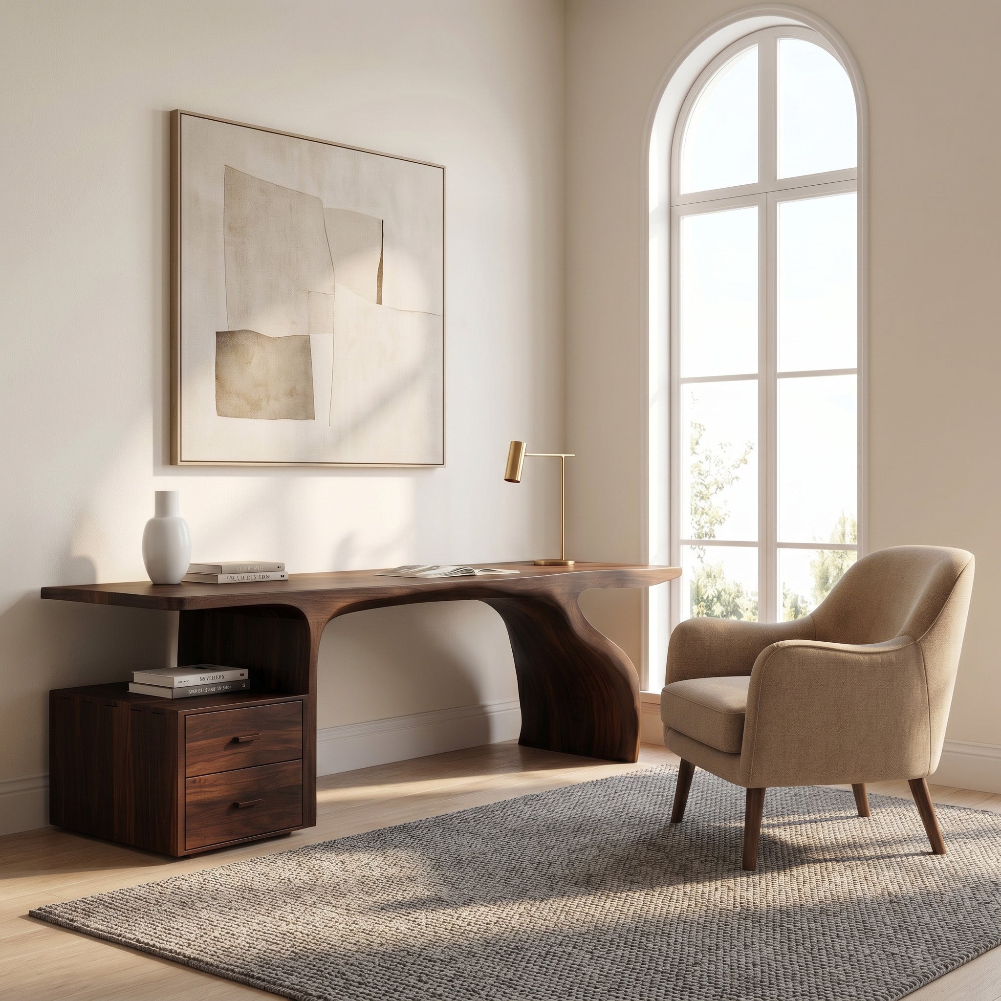 Organic Live Edge Wood Desk With Storage Drawers For Workspace RTTHHNDE098