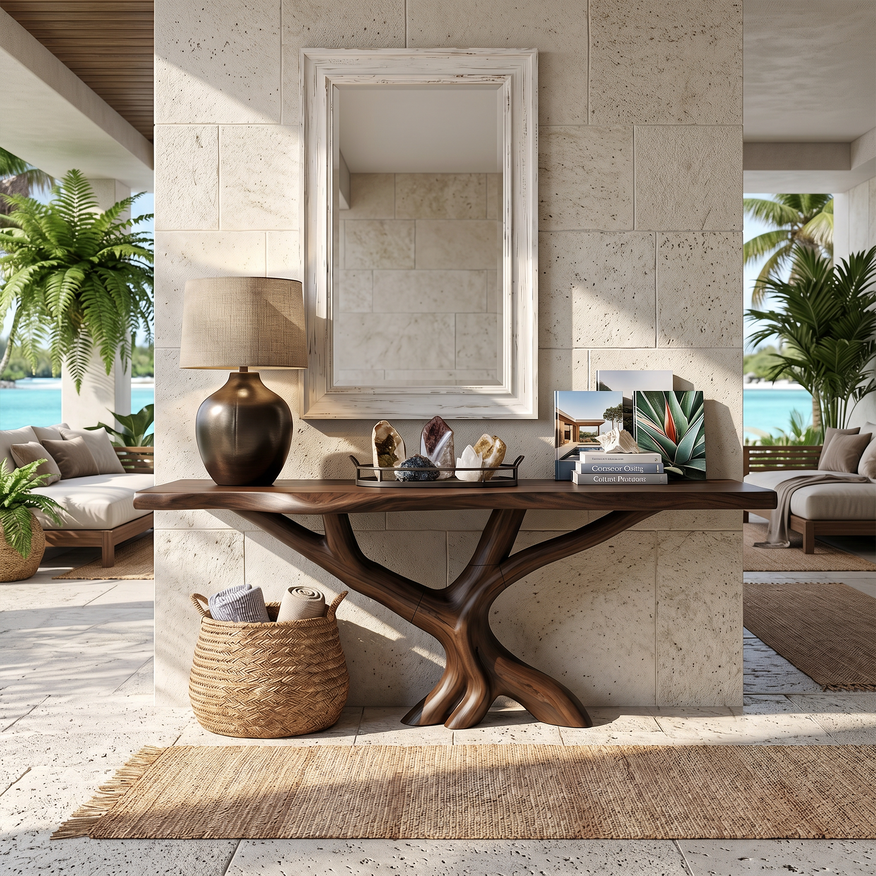 Organic Coral Base Console Table Luxury Beach House SILDTTRCS100