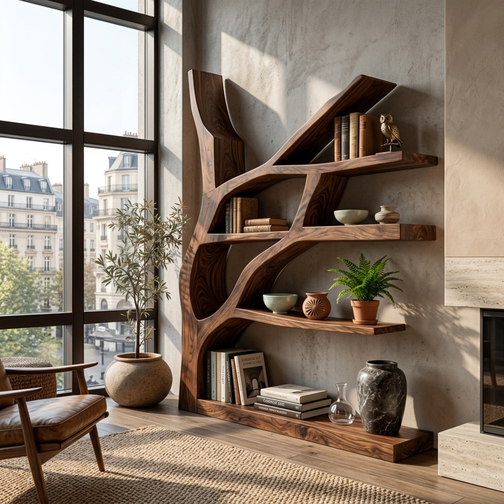 Contemporary Wooden Bookshelf Sculptural Shape For Living Room RTTHTTBS114