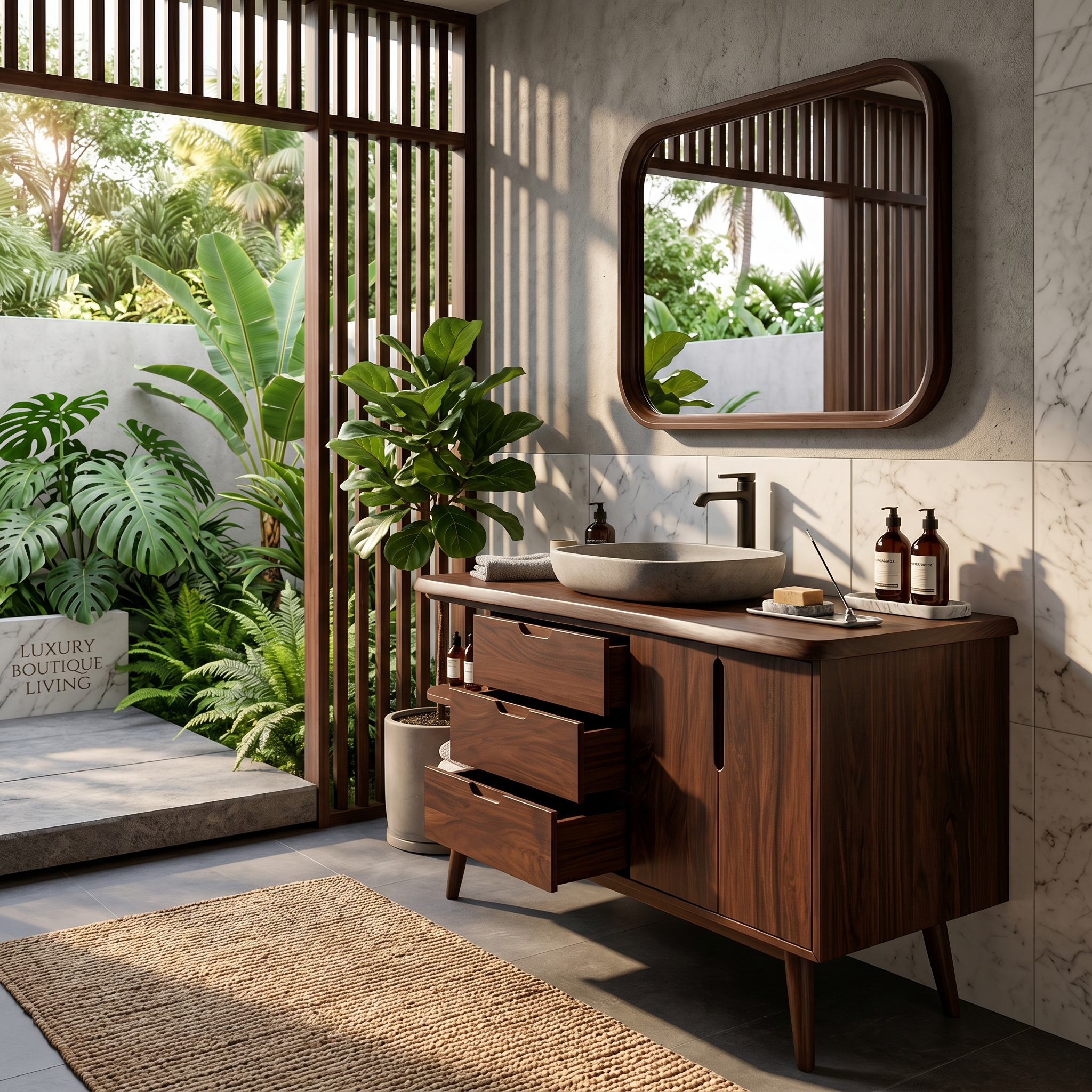 Resort Style Wood Double Vanity For Villa Bathroom SILDTTRBRV158