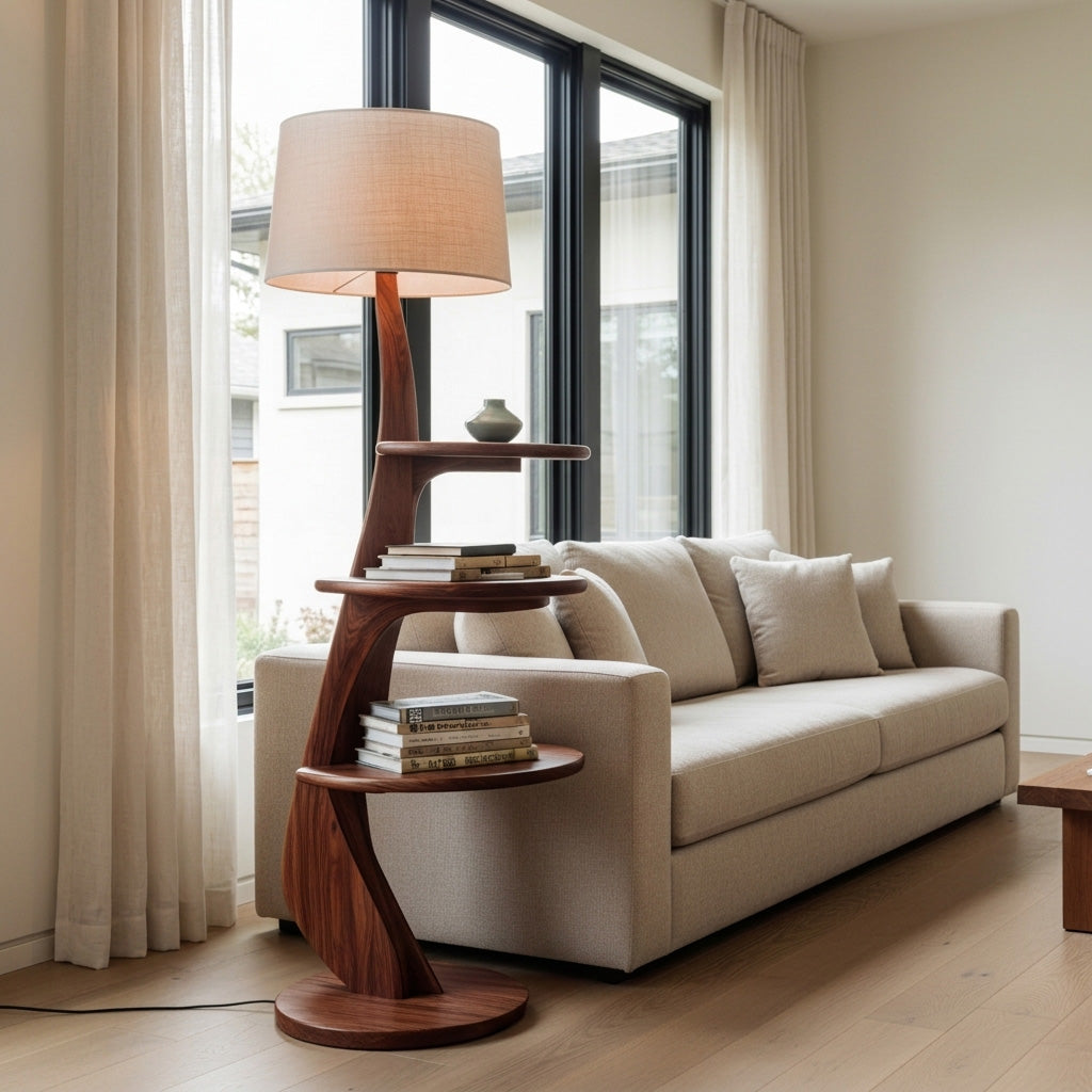 Contemporary Wooden Floor Lamp With Shelf For Living Room RTTHHNLAM072