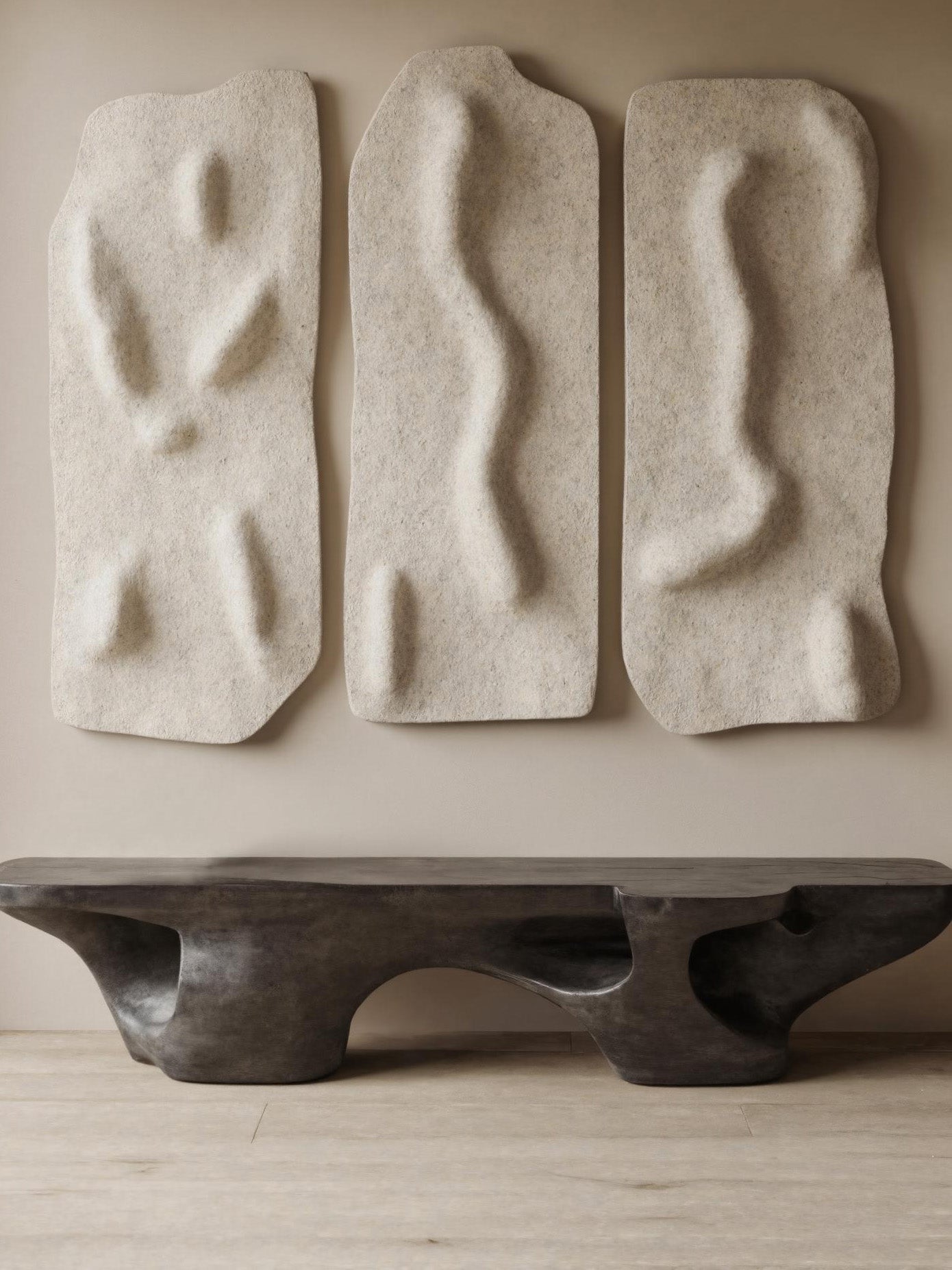 Contemporary Sculptural Bench With Carved Design For Living Room SITHHNCHR041