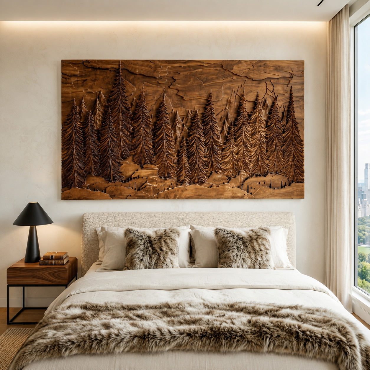 Hand Carved Wall Art With Forest Landscape For Living Room SITHHNWA020