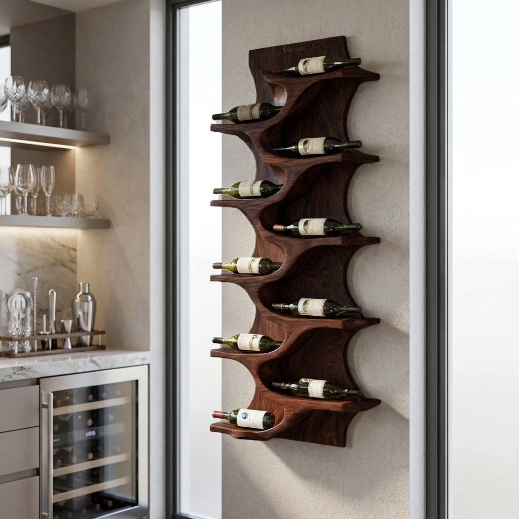 Rustic Natural Wood Wine Rack For Home Bar Wall Storage RTTHHNWH008
