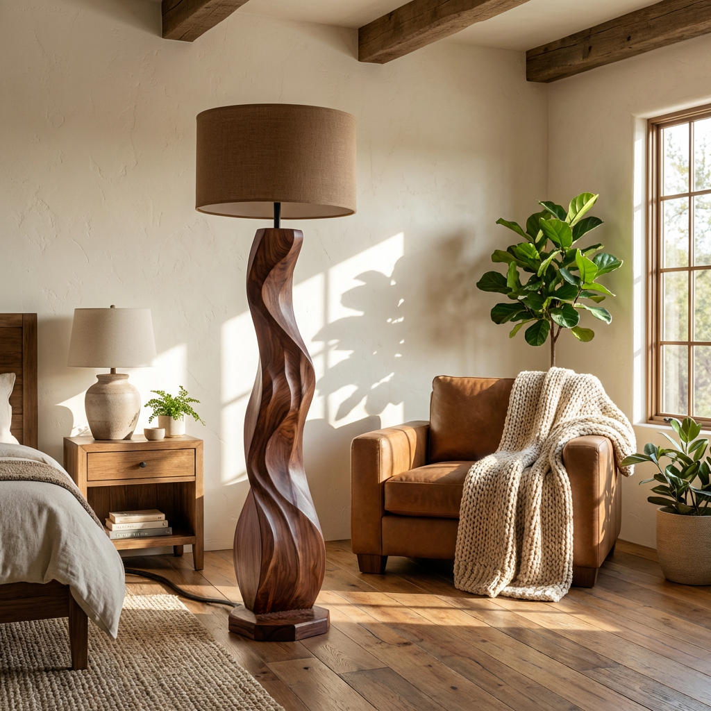 Modern Wood Floor Lamp Sculptural Design For Living Room RTTHTTLAM034