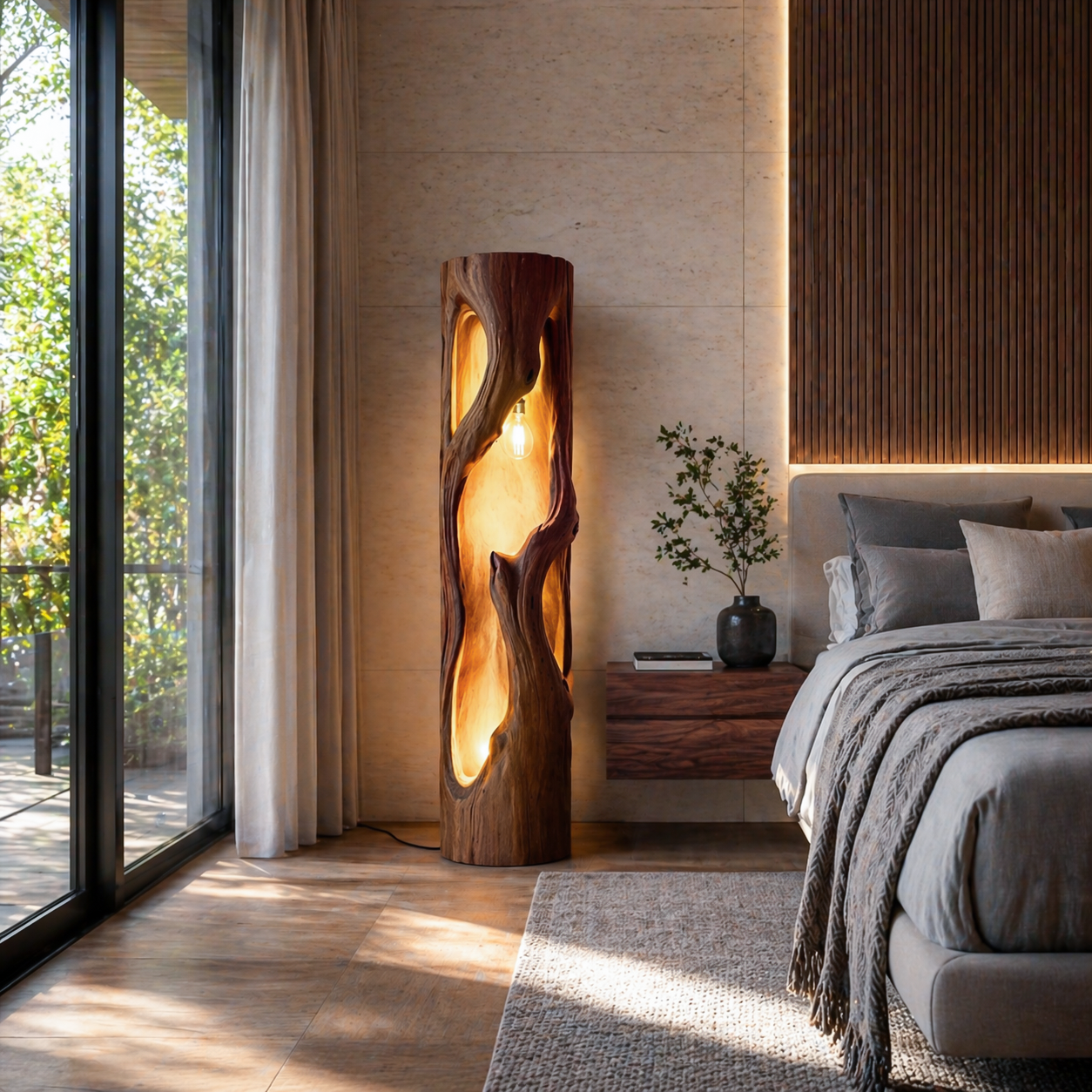 Rustic Natural Wood Floor Lamp For Statement Living Room RTTHTTLAM049