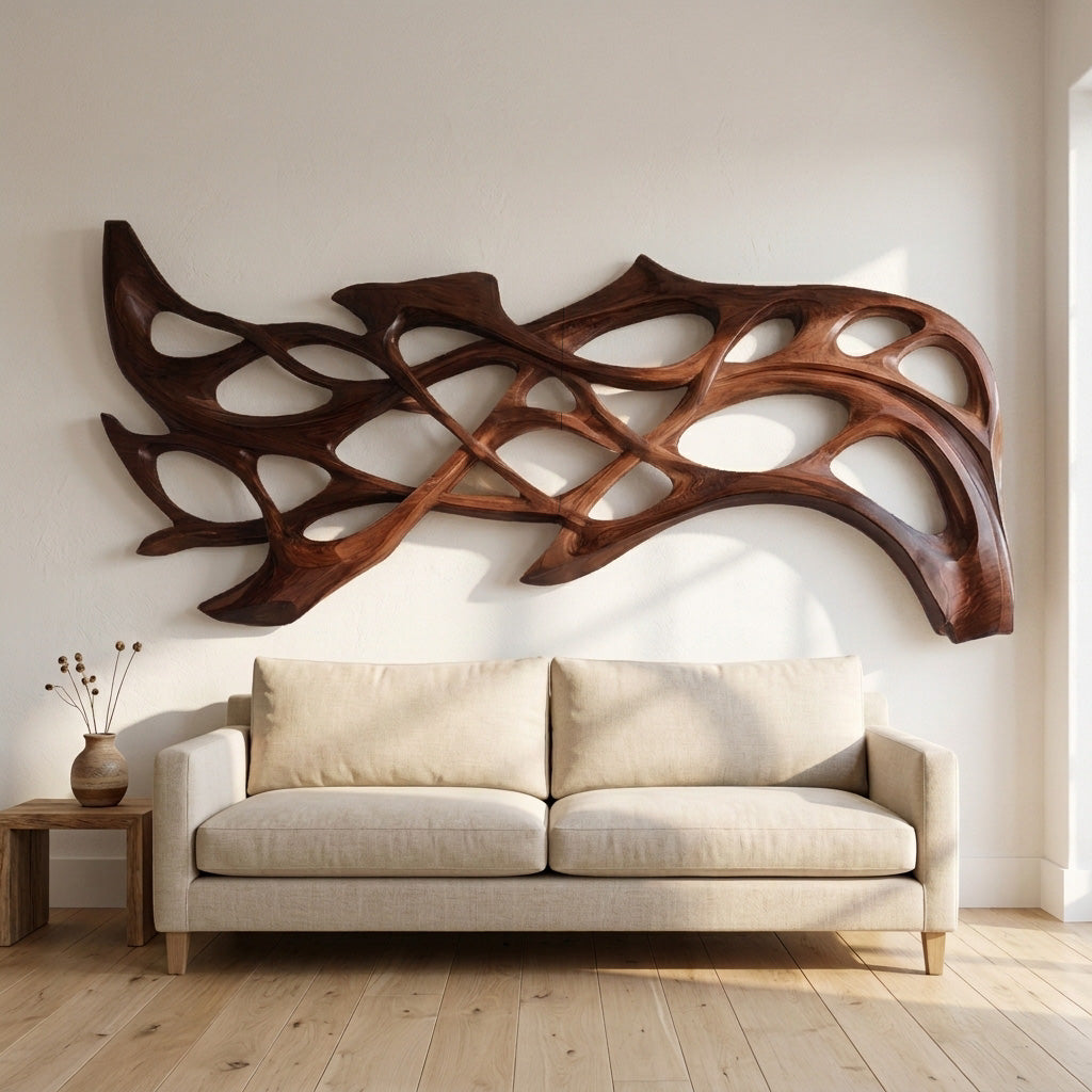 Organic Wood Wall Art Carved Design For Living Room Decor RTTHHNWA184