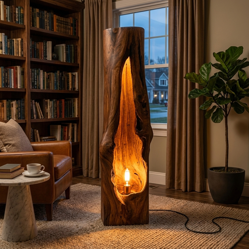 Rustic Wooden Floor Lamp Sculptural Design For Cozy Bedroom RTTHTTLAM047