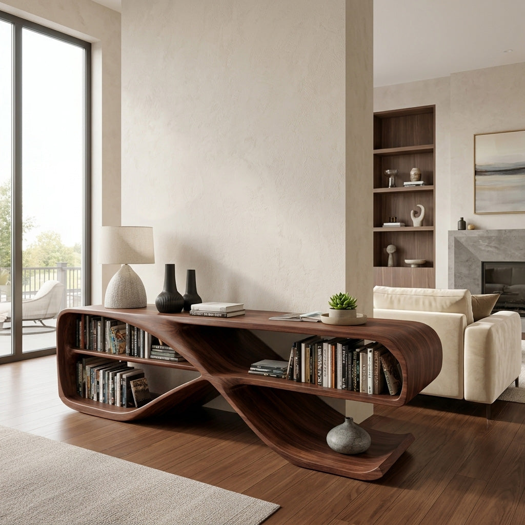 Modern Organic Wooden Console Table For Living Decor RTTHHNCS006