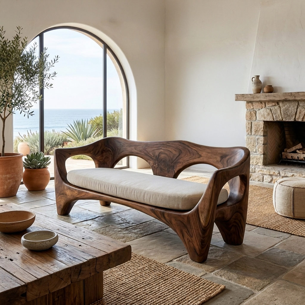 Mid Century Wood Sofa Sculptural Frame For Patio RTTHTTSF035