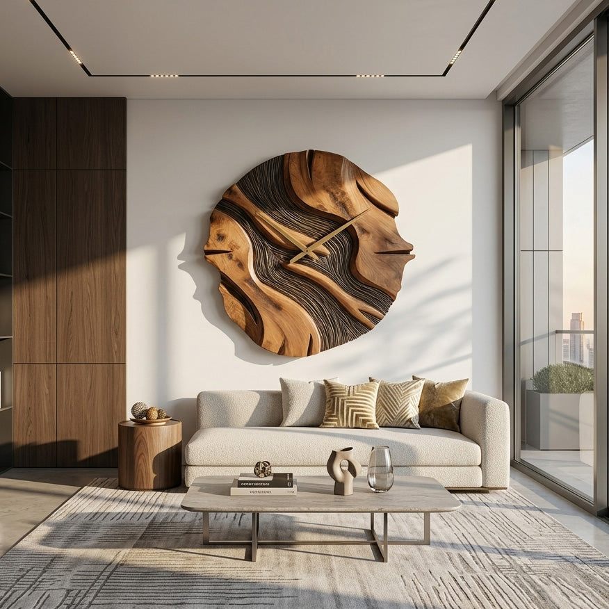 Organic Sculptural Wooden Wall Clock For Living Room RTTHHNWAC020