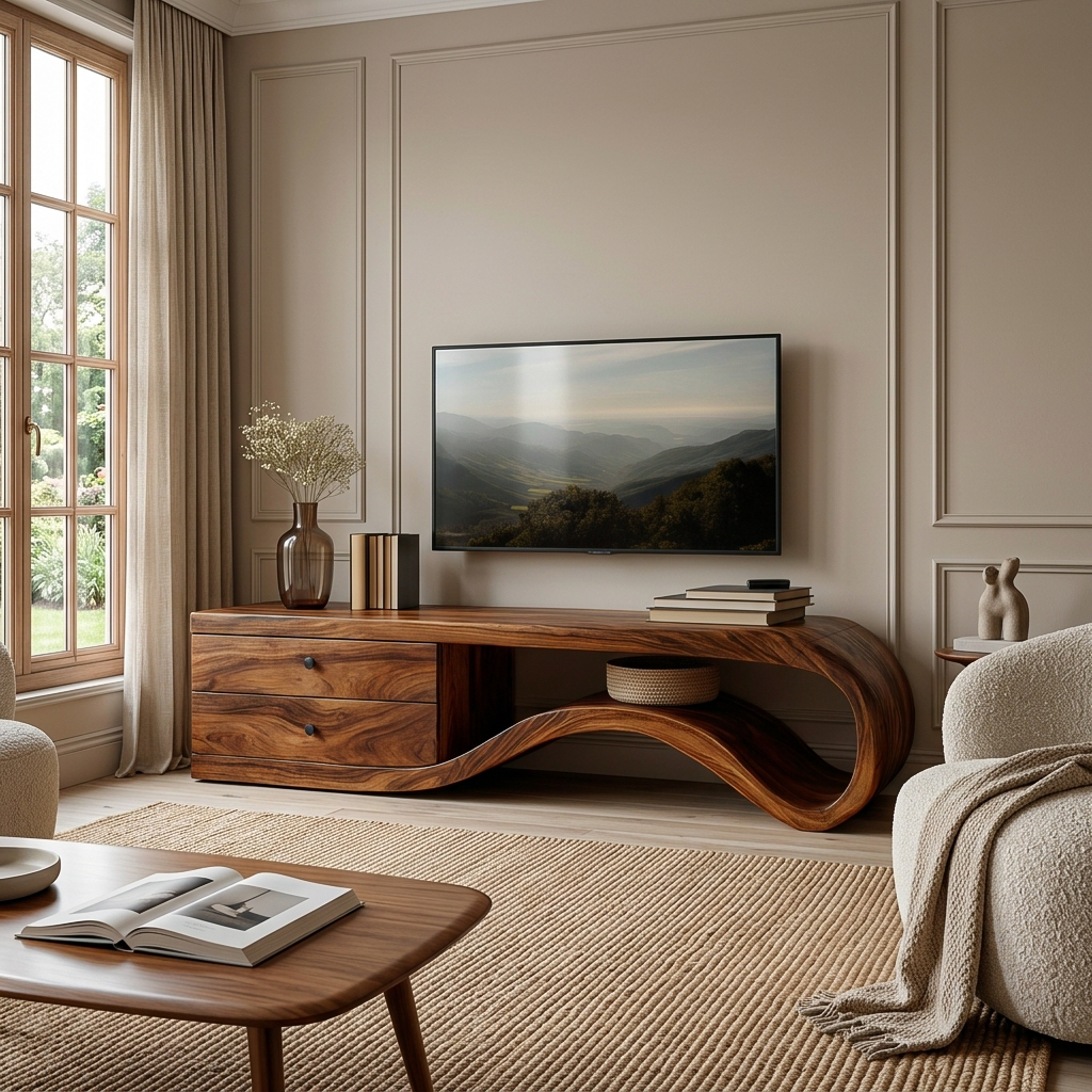 Modern Curved Wooden TV Stand For Living Area RTTHTTTVC079