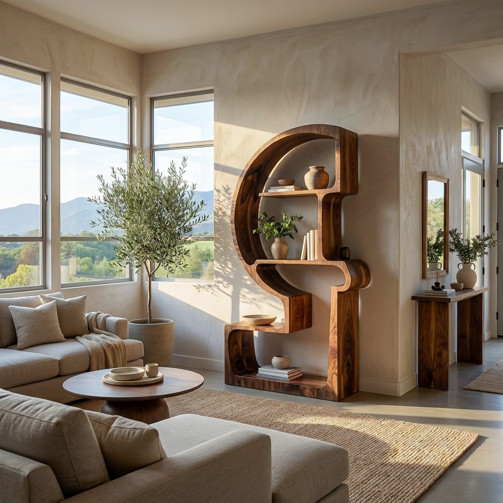 Artistic Wooden Bookshelf With Unique Curved Structure For Home RTTHTTBS127