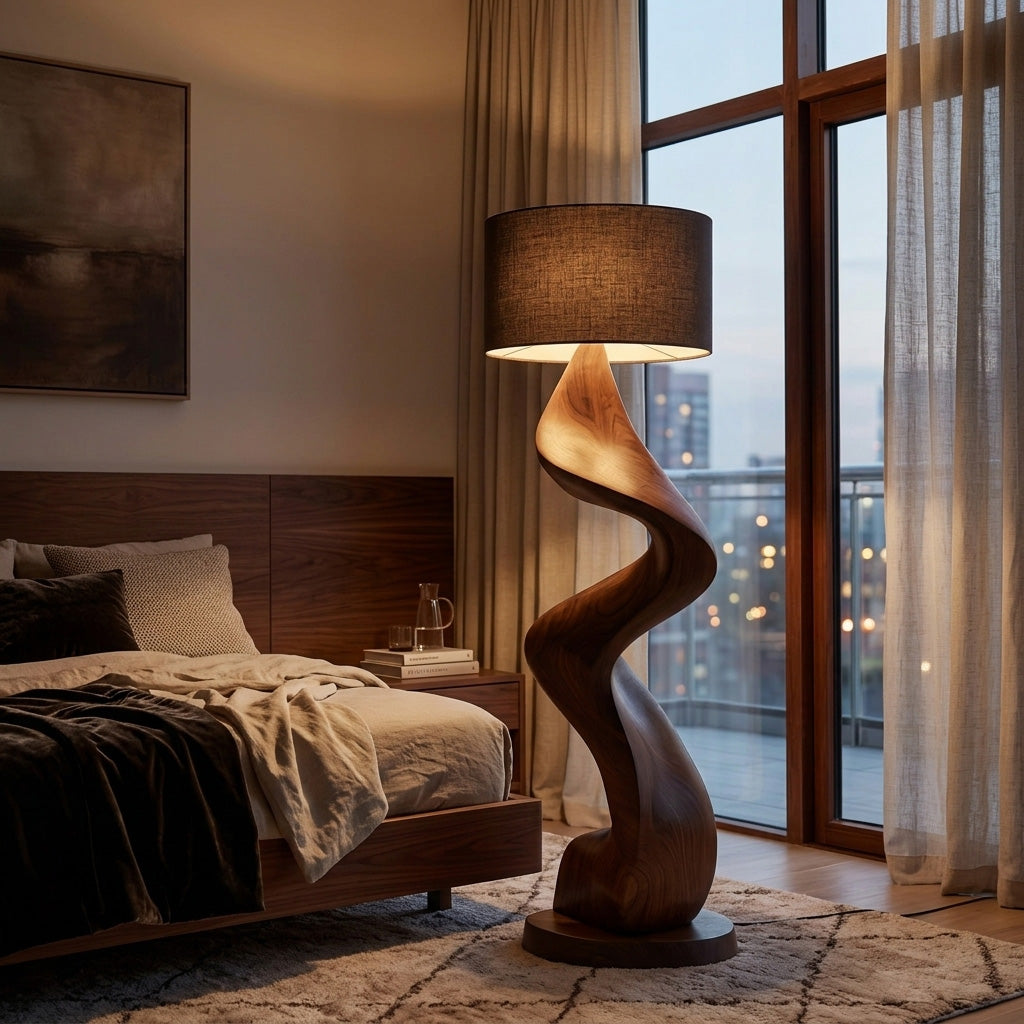 Modern Natural Wood Sculptural Floor Lamp For Living Room Decor RTTHHNLAM068