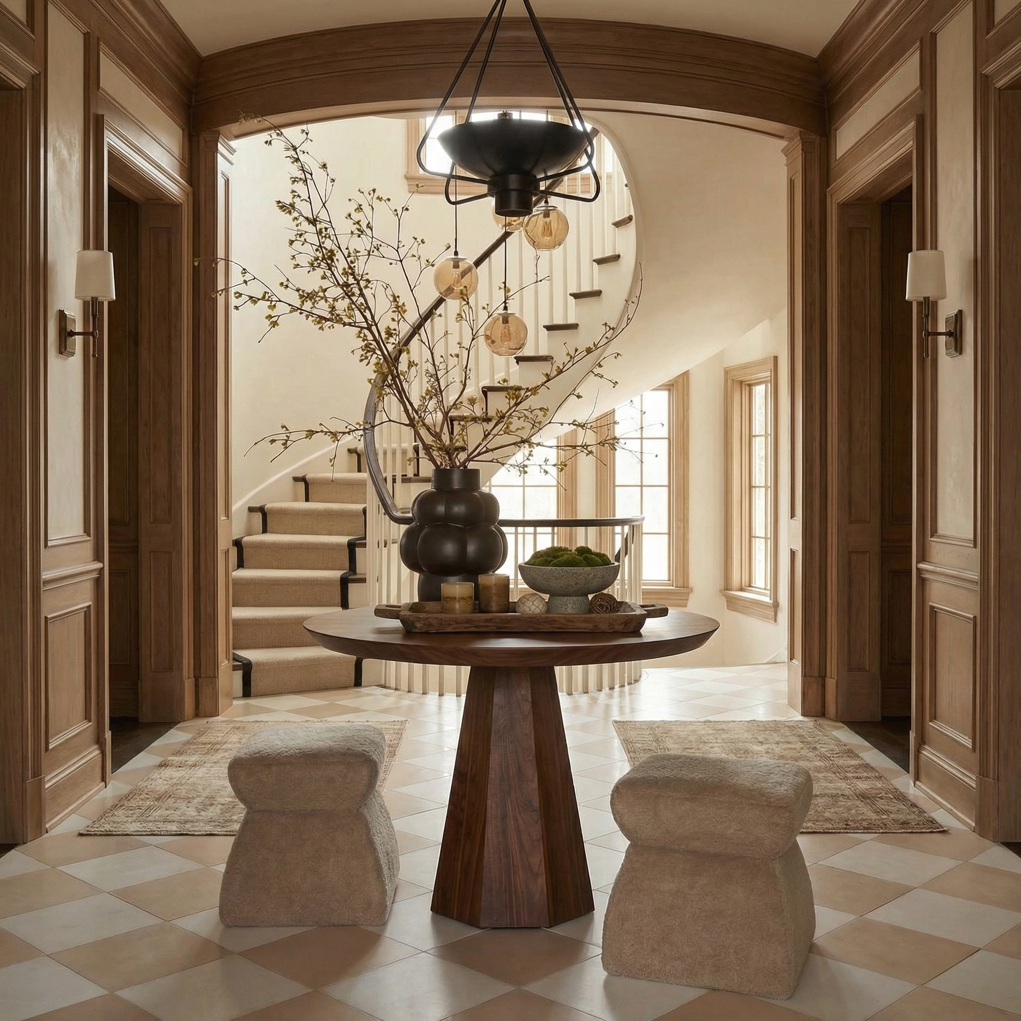 Contemporary Organic Round Entryway Foyer Table For Entryway SINLSAFT007