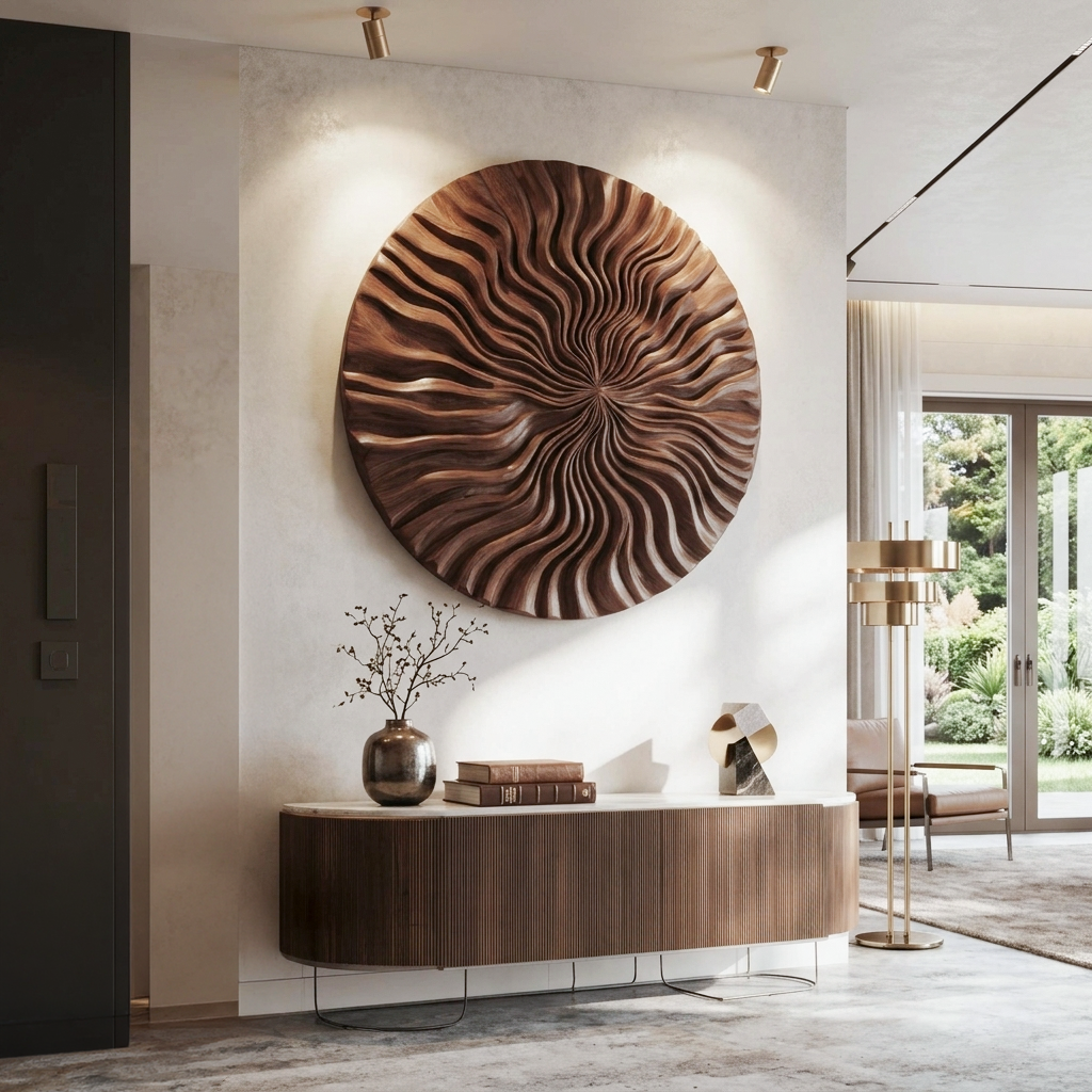 Round Wall Art With Wave Design For Entryway SITHTTWA023