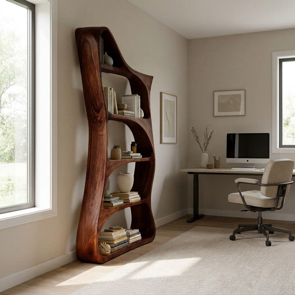 Modern Sculptural Natural Wood Bookshelf For Living Room RTTHHNBS162