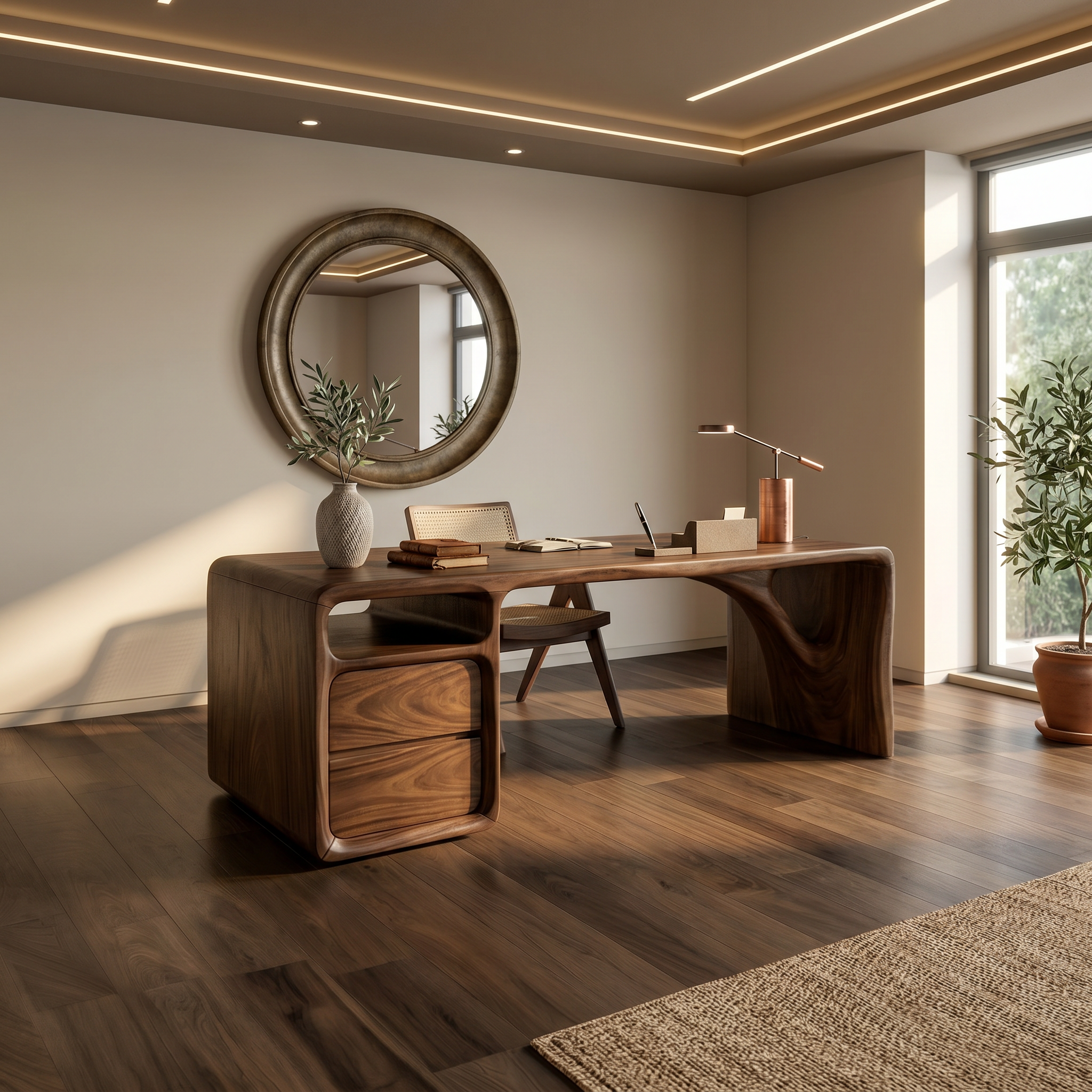 Modern Office Desk With Sculptural Base For Open Living Workspace SILDTTRDE002