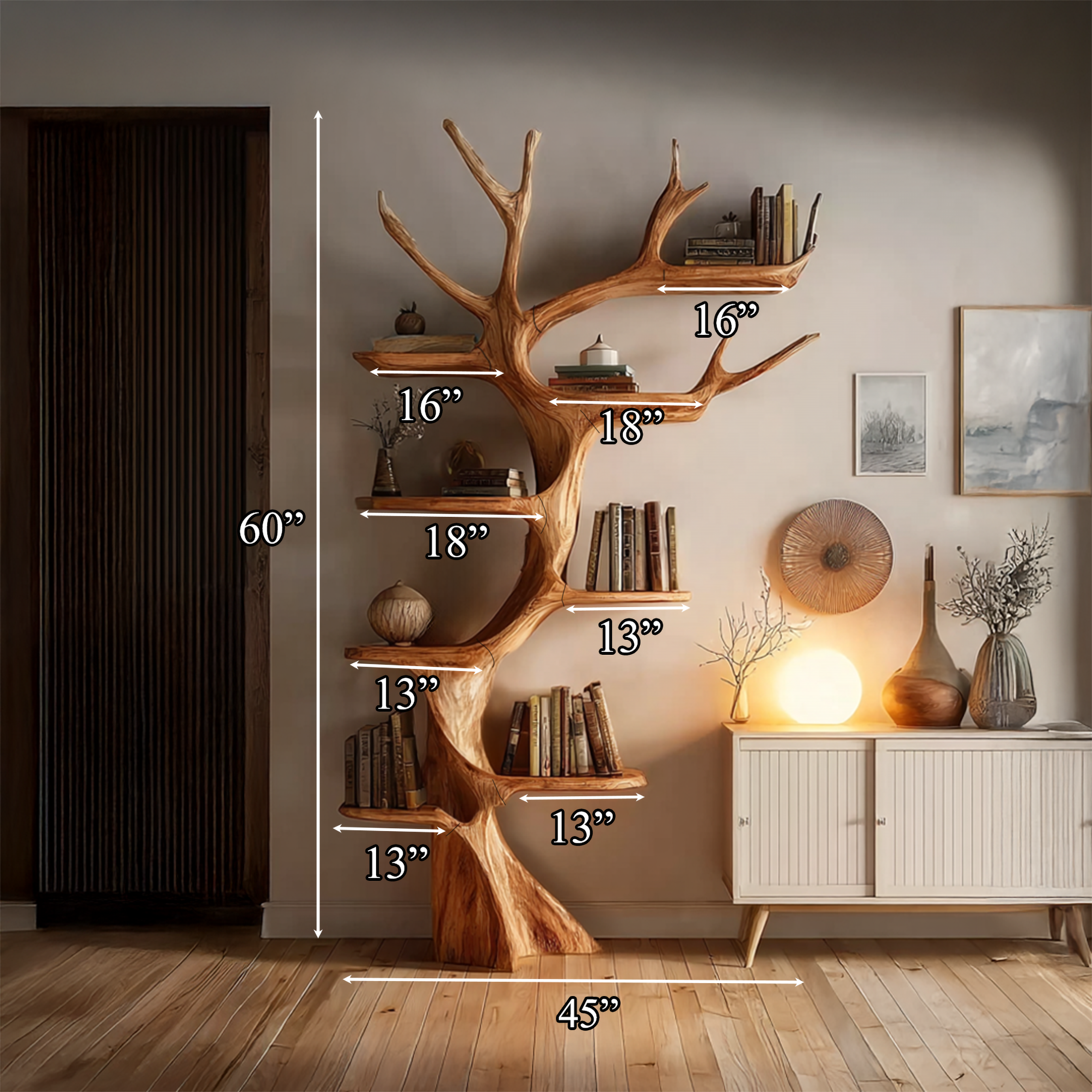 Rustic Tree Bookshelf Living Room SINLSATB208