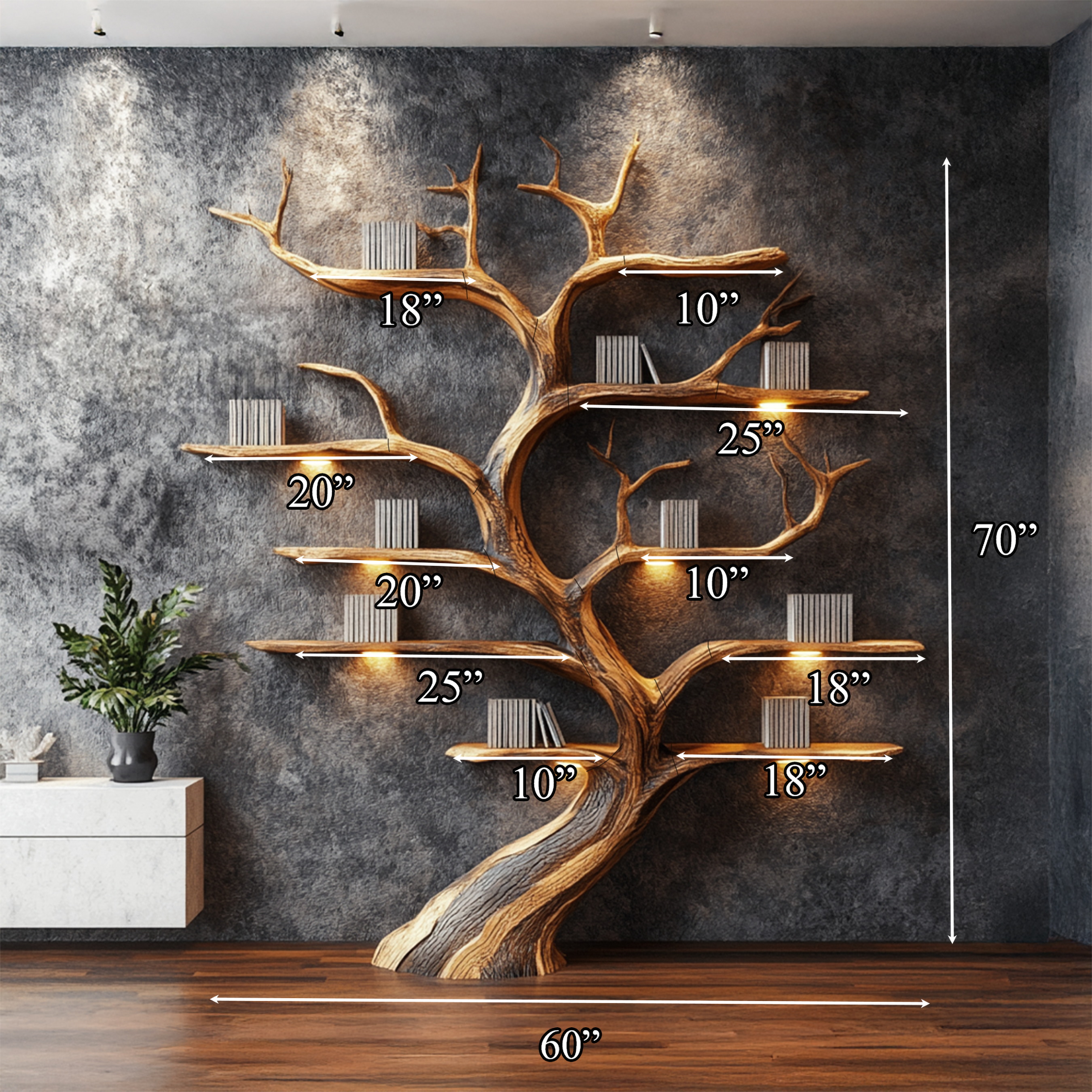 Tree Branch Shelf Driftwood Solid Wood Rustic Art Gift SINLSATB193