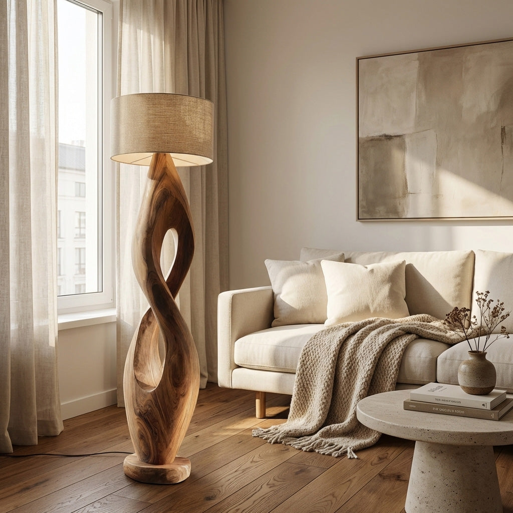 Modern Twisted Wooden Floor Lamp For Living Room RTTHHNLAM065