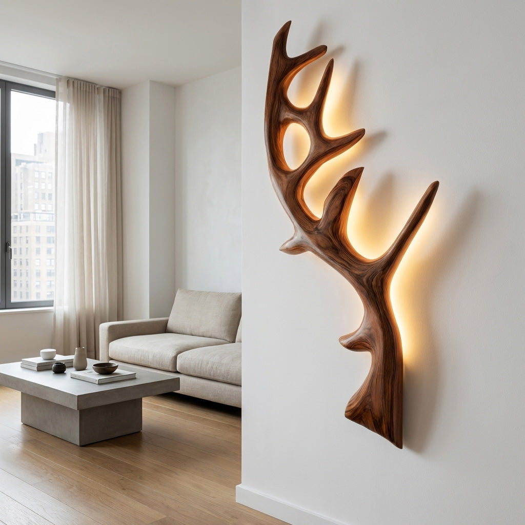 Minimalist Natural Wood Tree Wall Lamp For Bedroom Decor RTTHHNLAM083