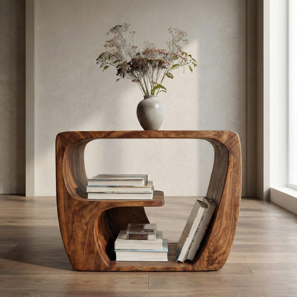 Quiet Luxury Wooden Side Table With Open Storage For Living Room RTTHHNSTA014