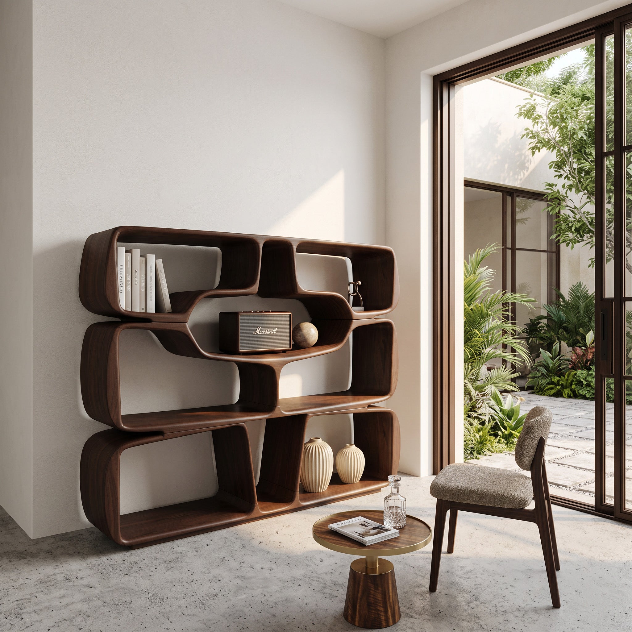 Modern Sculptural Bookshelf With Organic Curves For Living Room SITHHNBS042