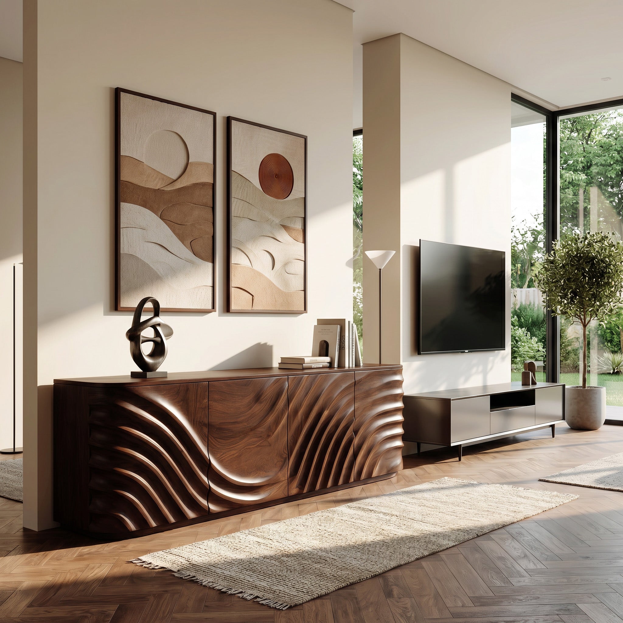 Modern Wooden Sideboard With Carved Door For Minimalist Living Space RTTHHNSD039