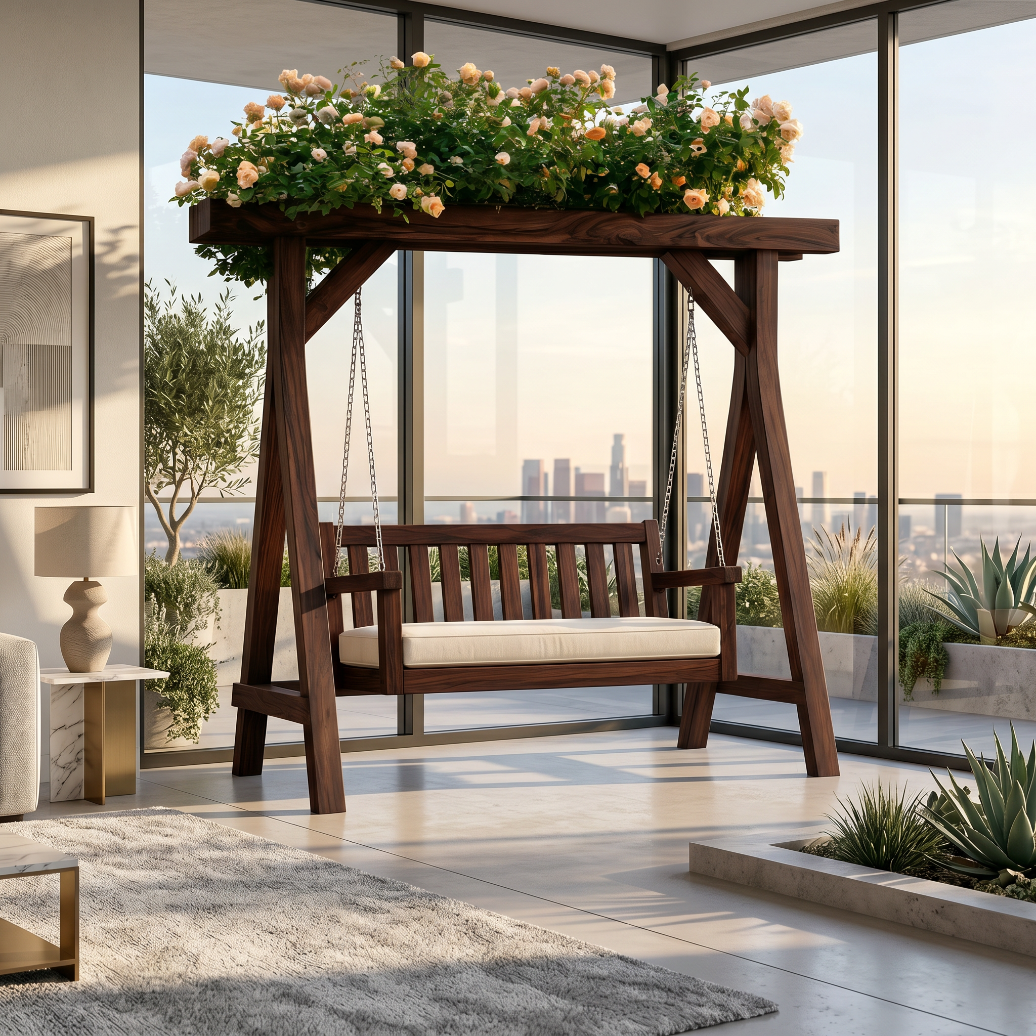 Elegant Wooden Swing With Planter Frame SILDTTRSWI013
