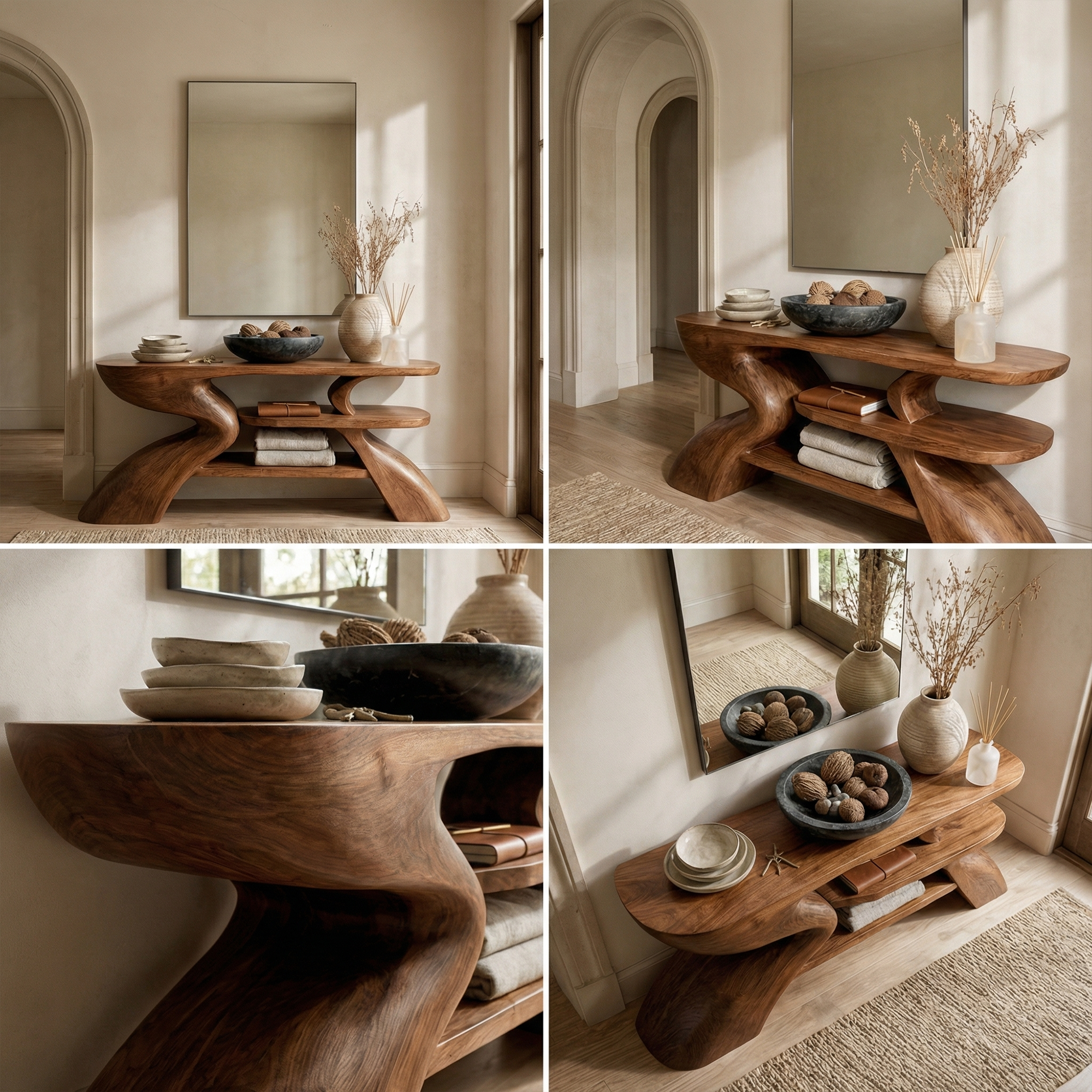 Rustic Artistic Style Console Table Natural Wood Living Room Entryway SINLKICS532