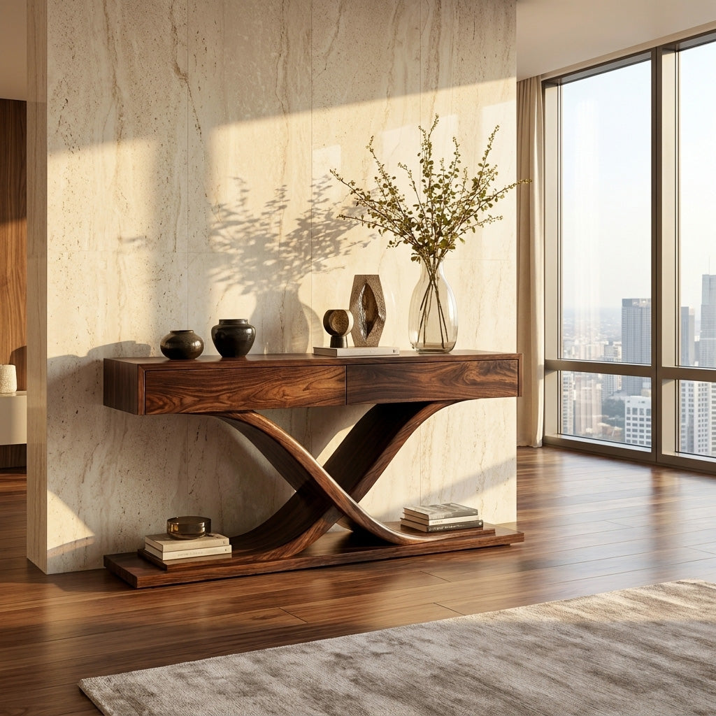 Sculptural Wooden Console Table For Modern Living Room RTTHHNCS043