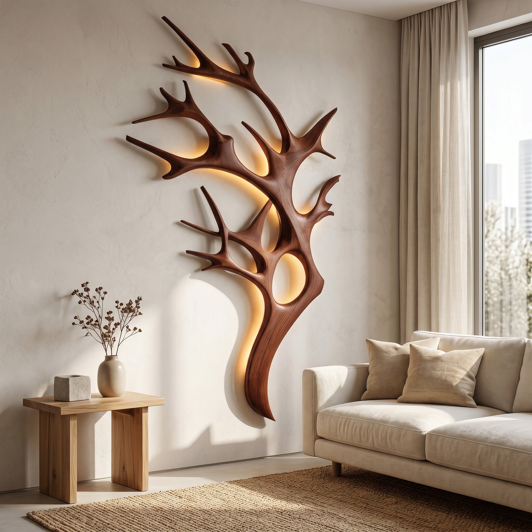 Contemporary Wooden Tree Wall Light For Bedroom RTTHHNLAM063