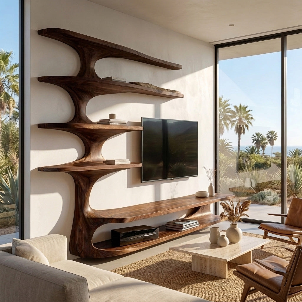 Modern Natural Wood TV Console With Shelving For Living RTTHHNTVC100