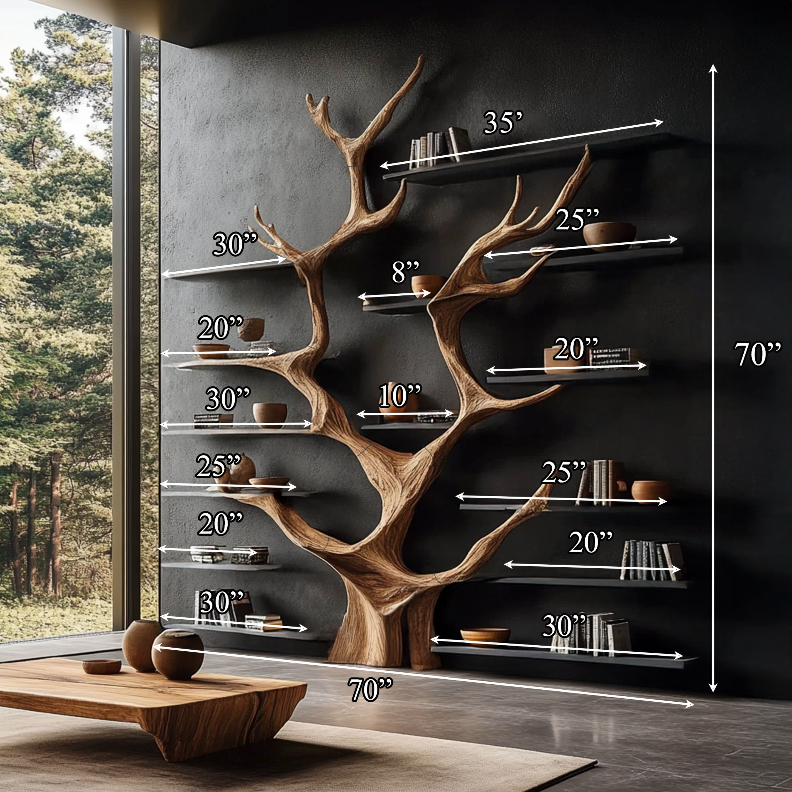 Sculptural Tree Bookcase - Artisan Tree-Inspired Wall Unit SINLSATB179