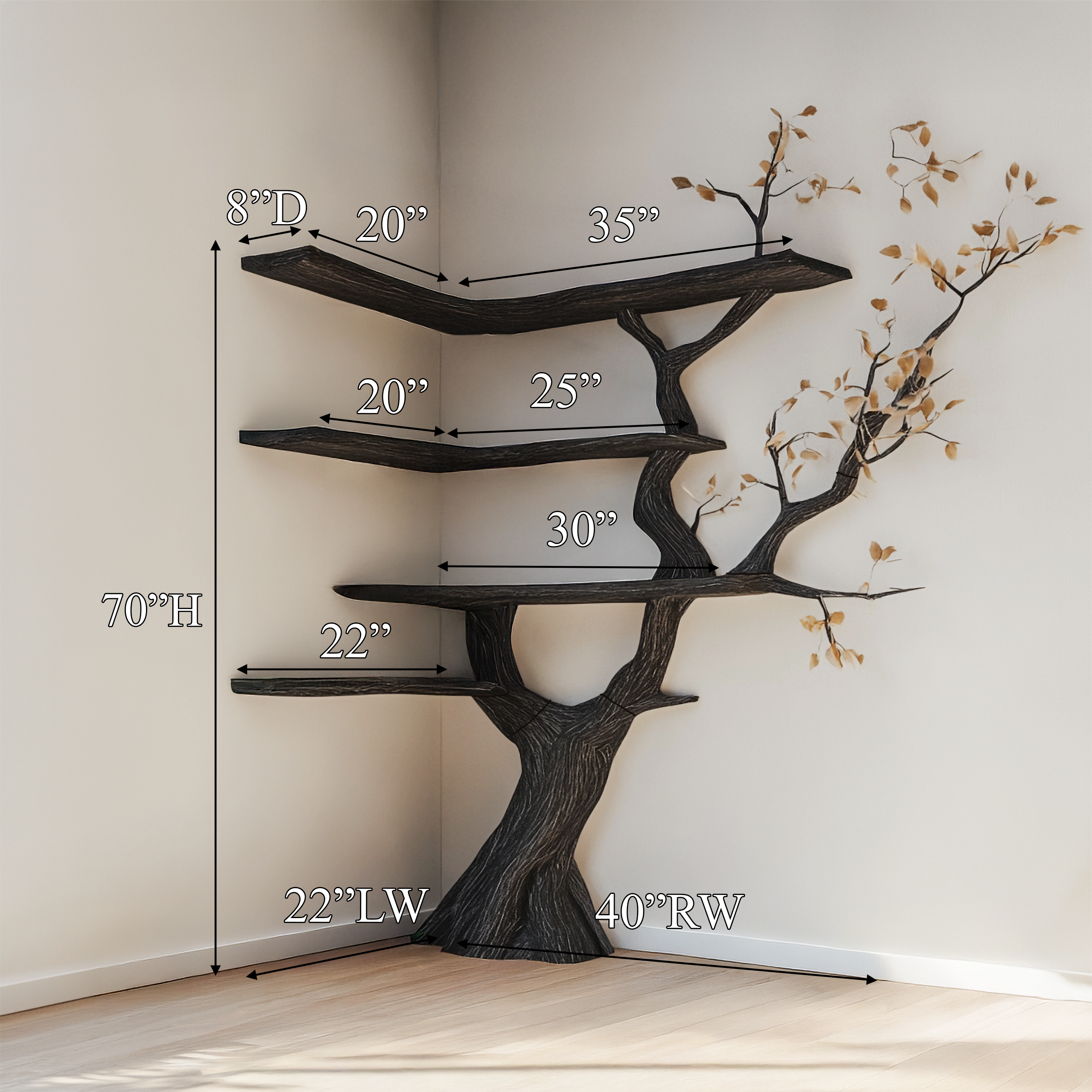 Handmade Corner Tree Bookshelf Living Room Decor SINLSATB603