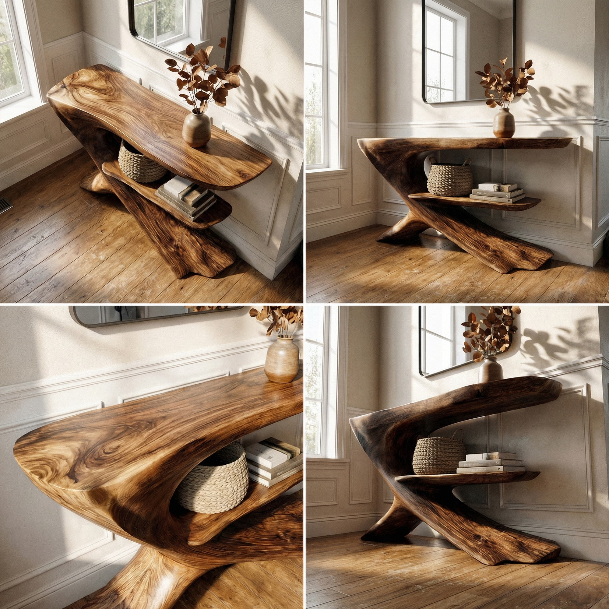 Organic Console Table Natural Wood Entryway Living Room SINLKICS535