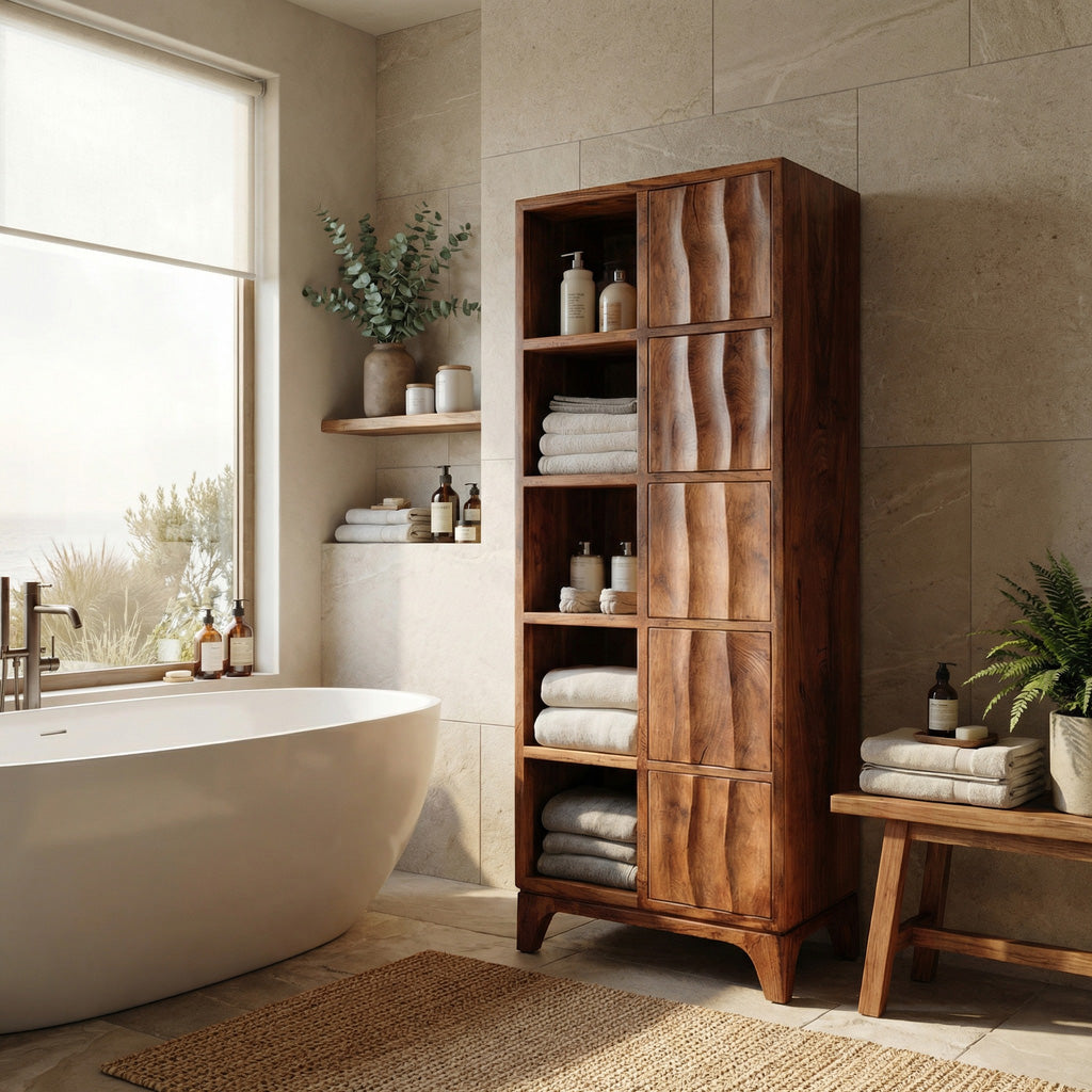 Handcrafted Wooden Bathroom Storage Cabinet For Spa-Inspired Interior RTTHHNBRC028